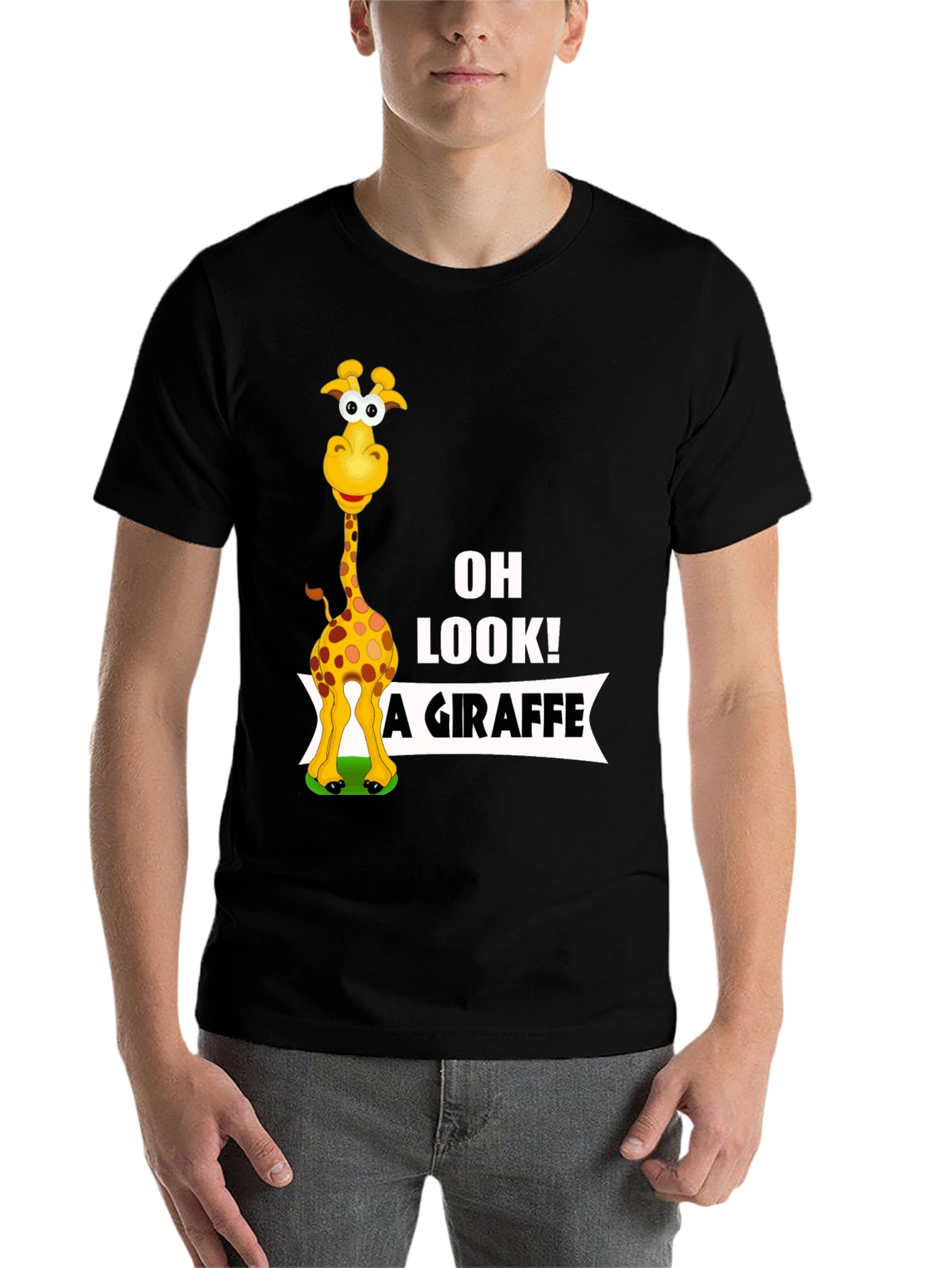 Black Funny Giraffe Graphic Tee - Oh Look! A Giraffe T-Shirt view 7