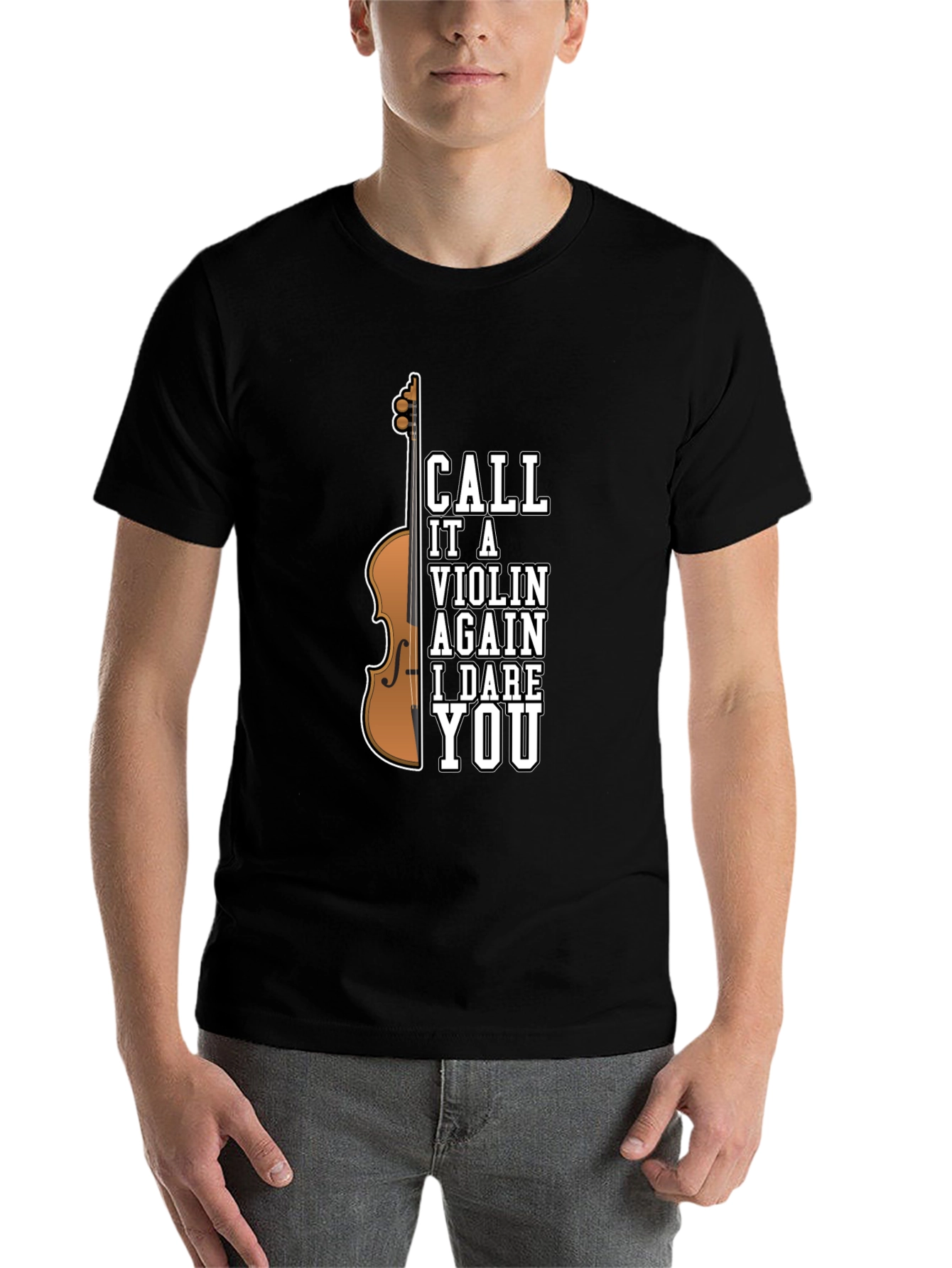 Black Dare You Violin T-Shirt - Humorous Musician Tee view 7