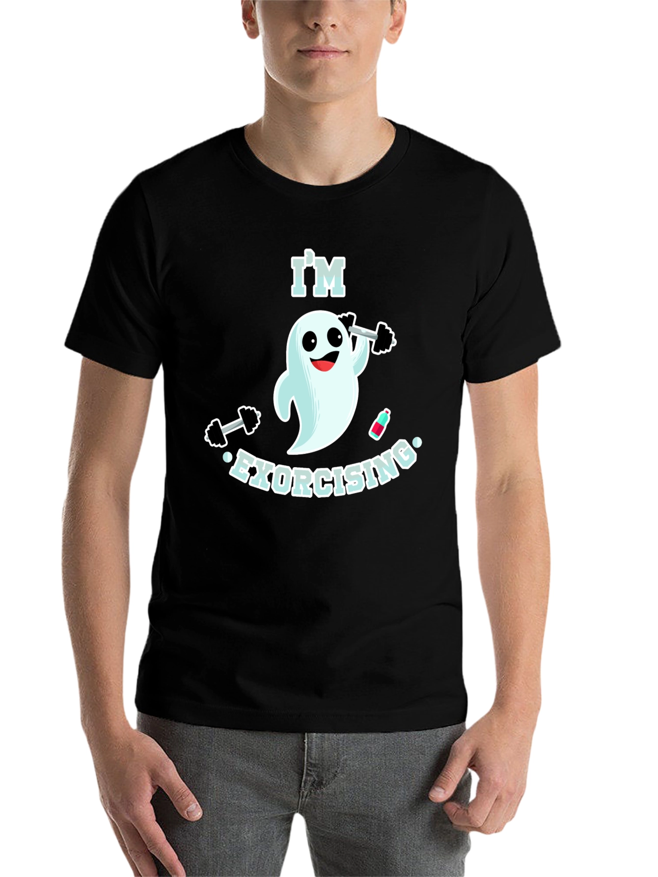 Black I'm Exorcising Funny Ghost Gym T-Shirt view 7