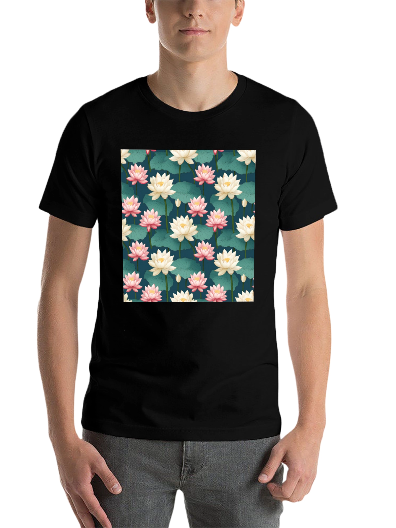Black Lotus Pattern T-Shirt view 7