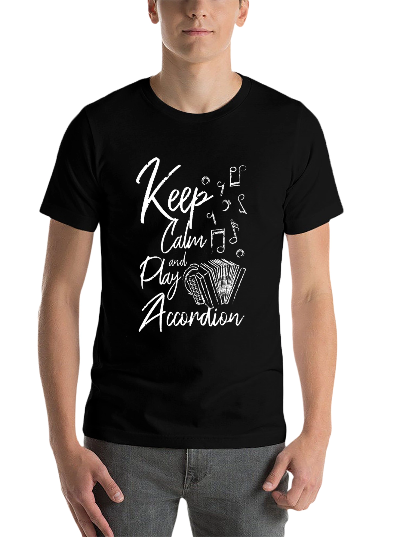 Black Keep Calm Play Accordion Black T-Shirt view 7