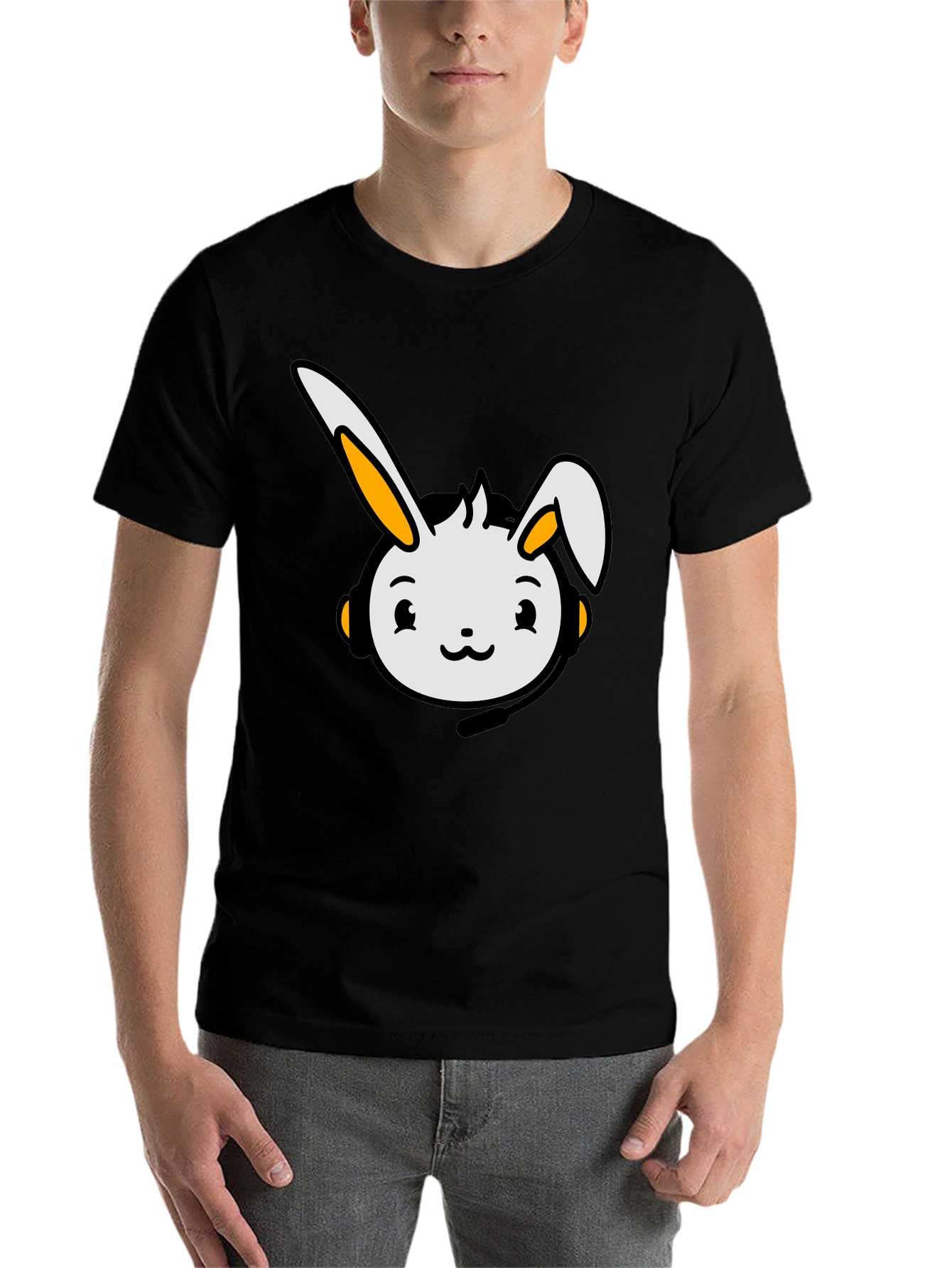 Black Cute Bunny Graphic T-Shirt - Black view 7