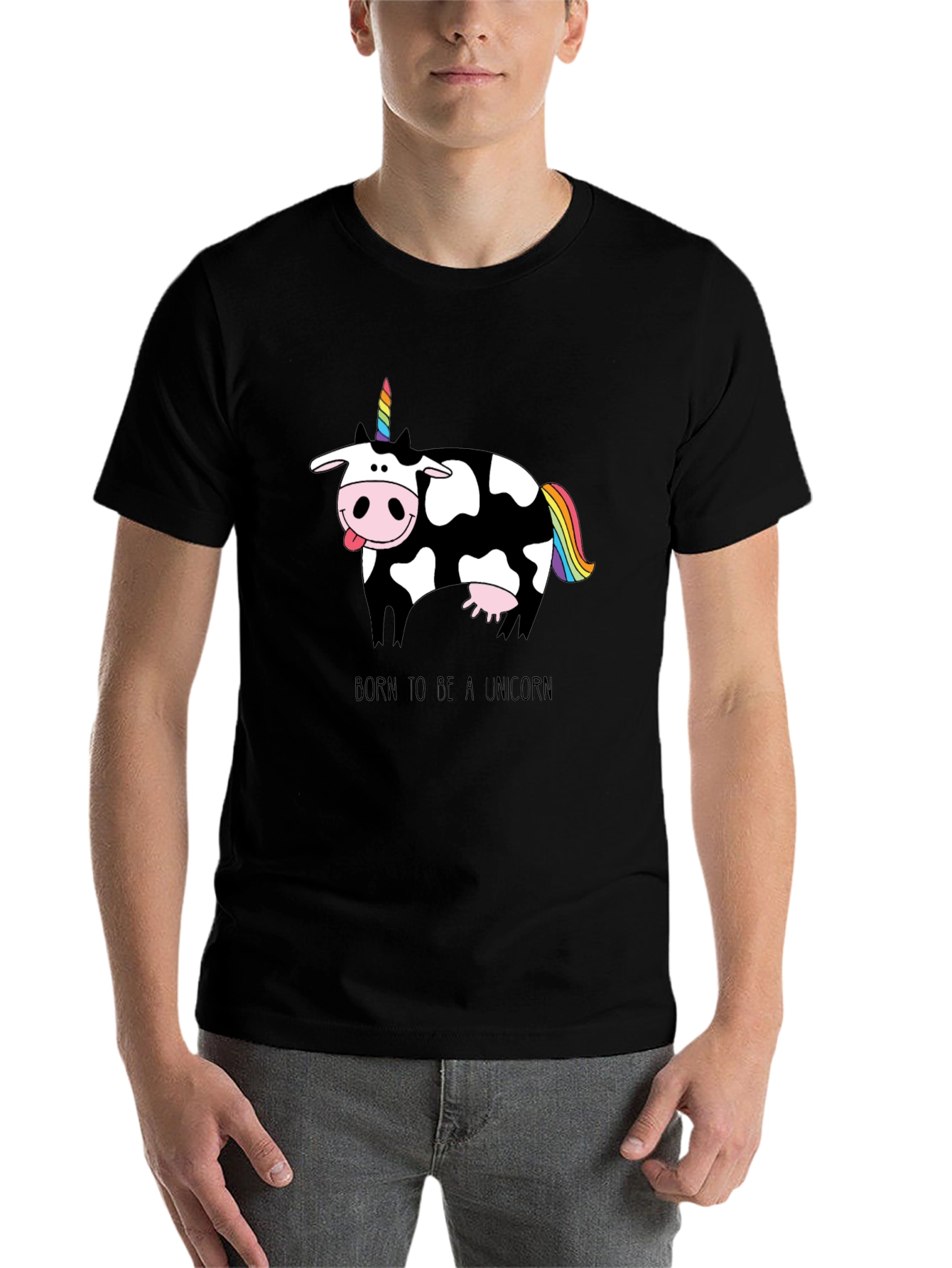 Black Funny Cow Unicorn T-Shirt - Born to Be a Unicorn view 7