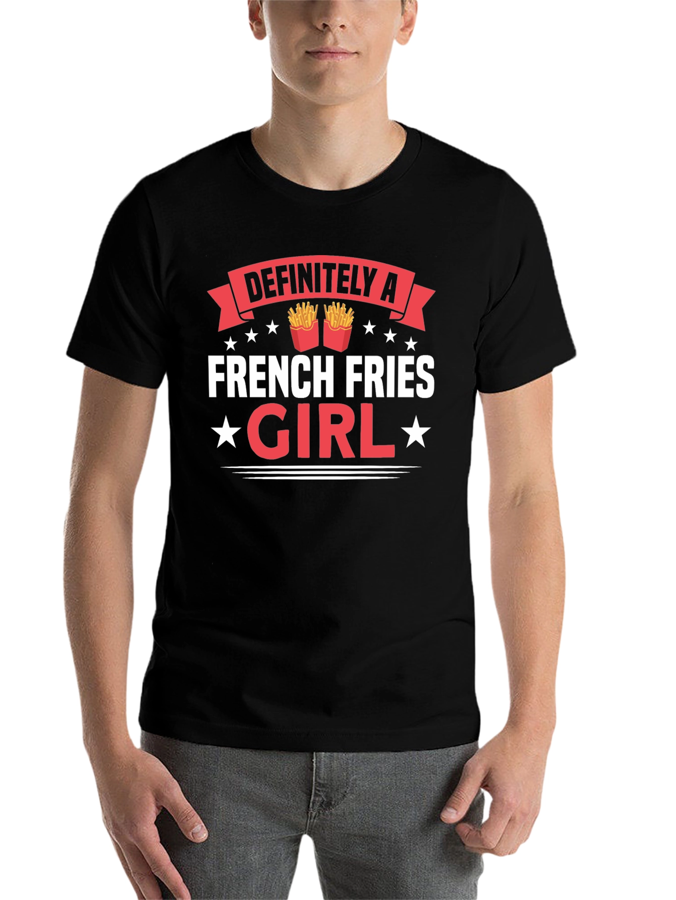 Black Funny French Fries Girl T-Shirt - Foodie Tee view 7