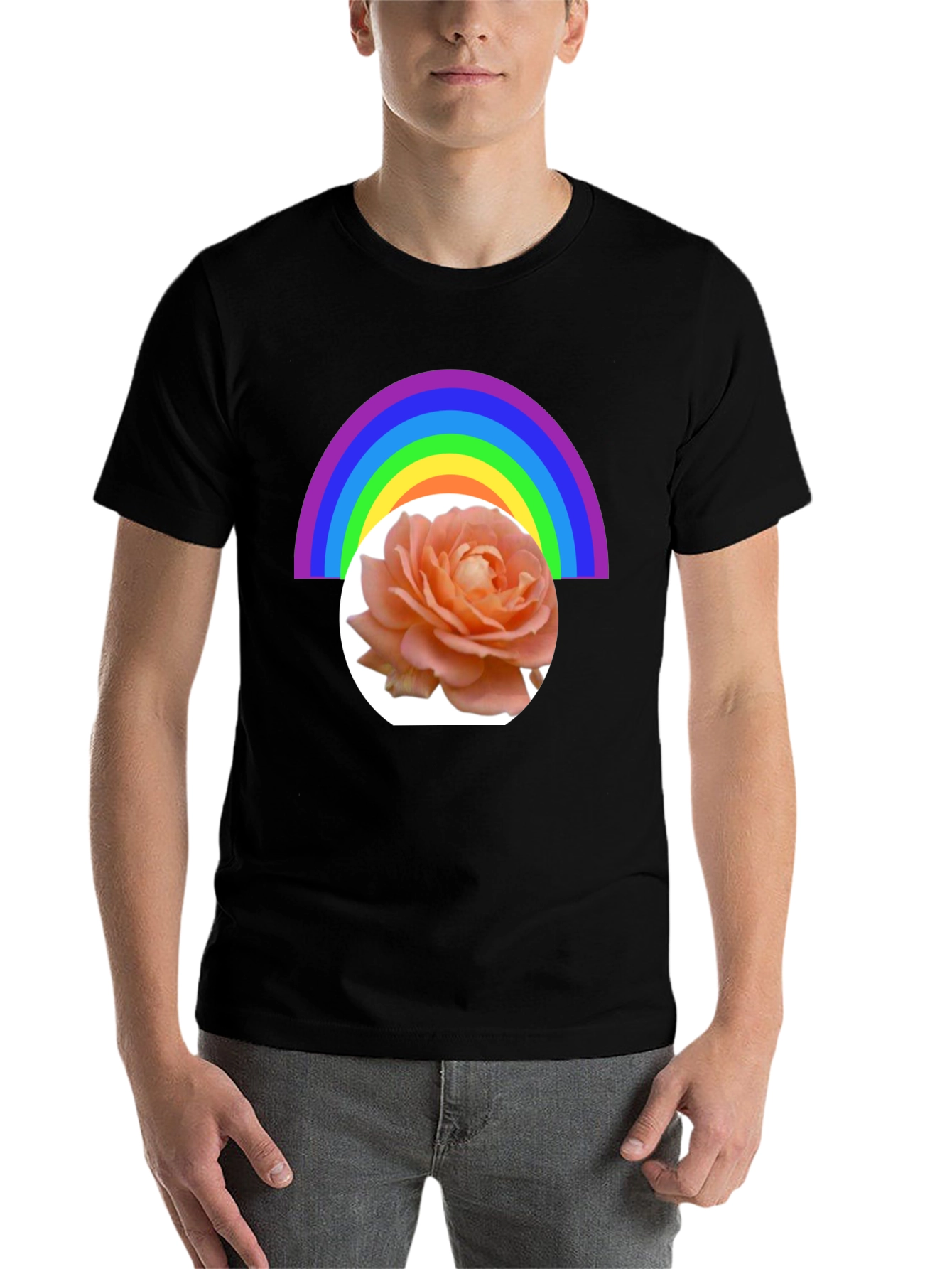 Black Rainbow Rose Graphic Tee - Stylish Casual Wear view 7