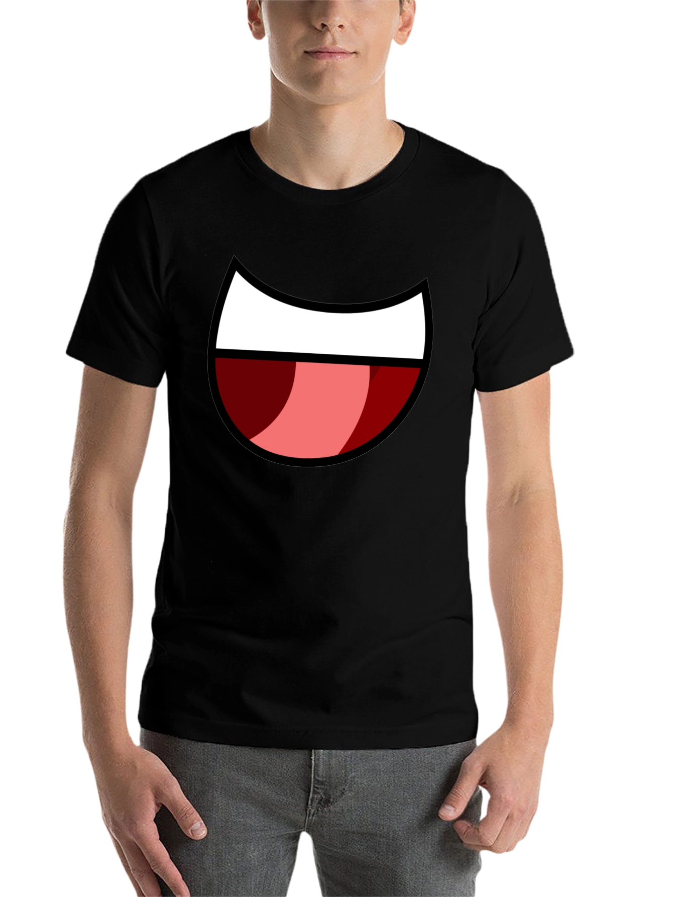 Black Cartoon Mouth Graphic Tee - Black Cotton Blend view 7