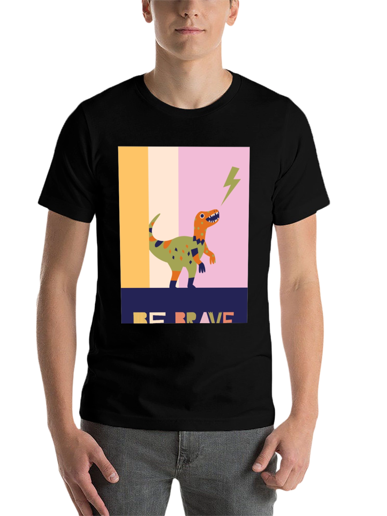 Black Be Brave Dinosaur Graphic Tee - Unique Design view 7