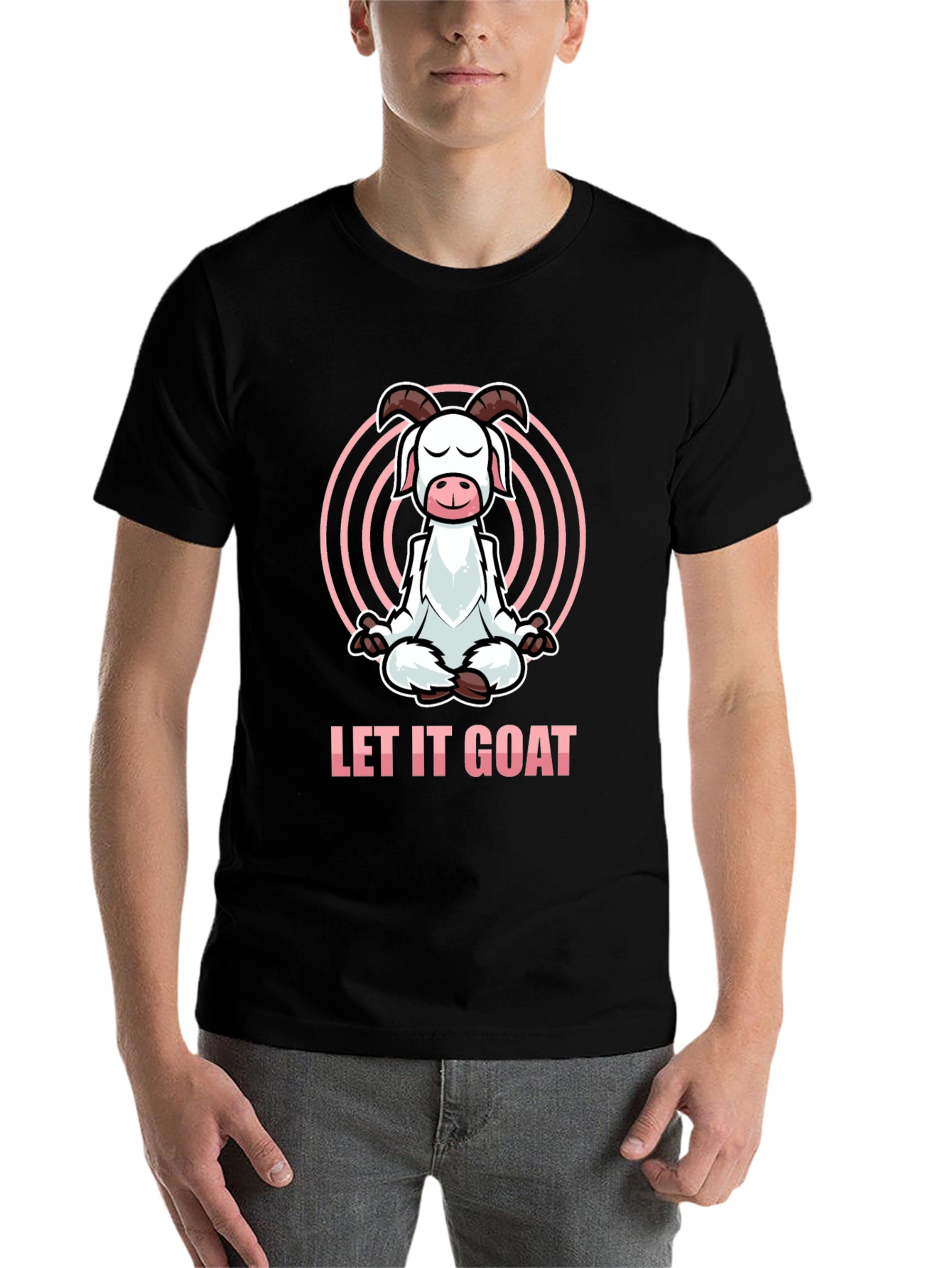 Black Let It Goat Meditation T-Shirt - Funny Yoga Design view 7