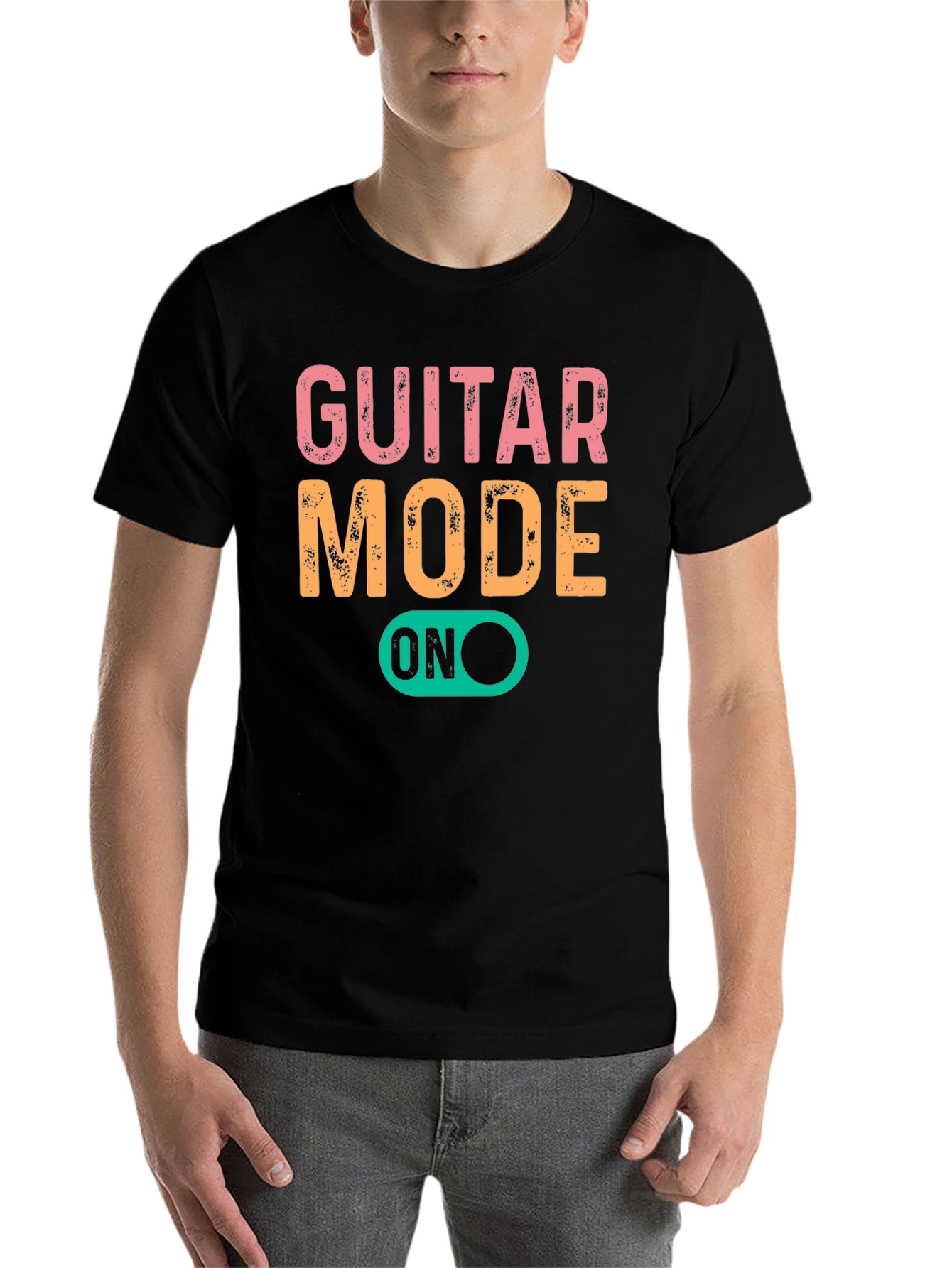 Black Guitar Mode On Graphic Tee - Black Cotton T-Shirt view 7