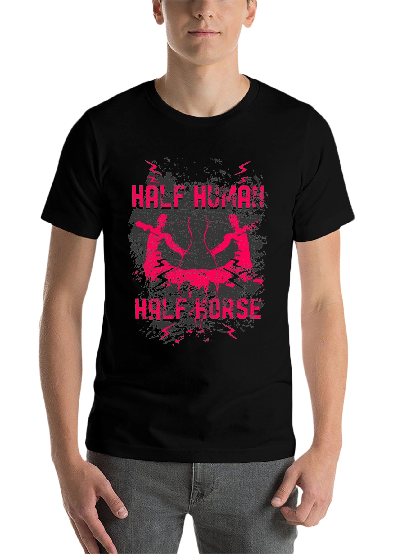 Black Half Human Half Horse Graphic Tee view 7