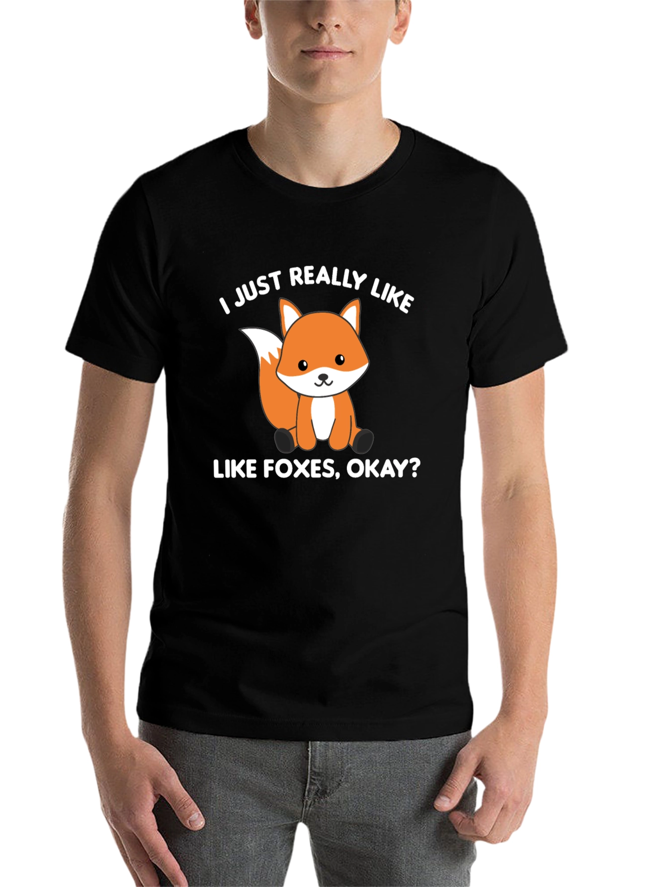 Black Cute Fox Graphic T-Shirt - I Just Really Like Foxes view 7