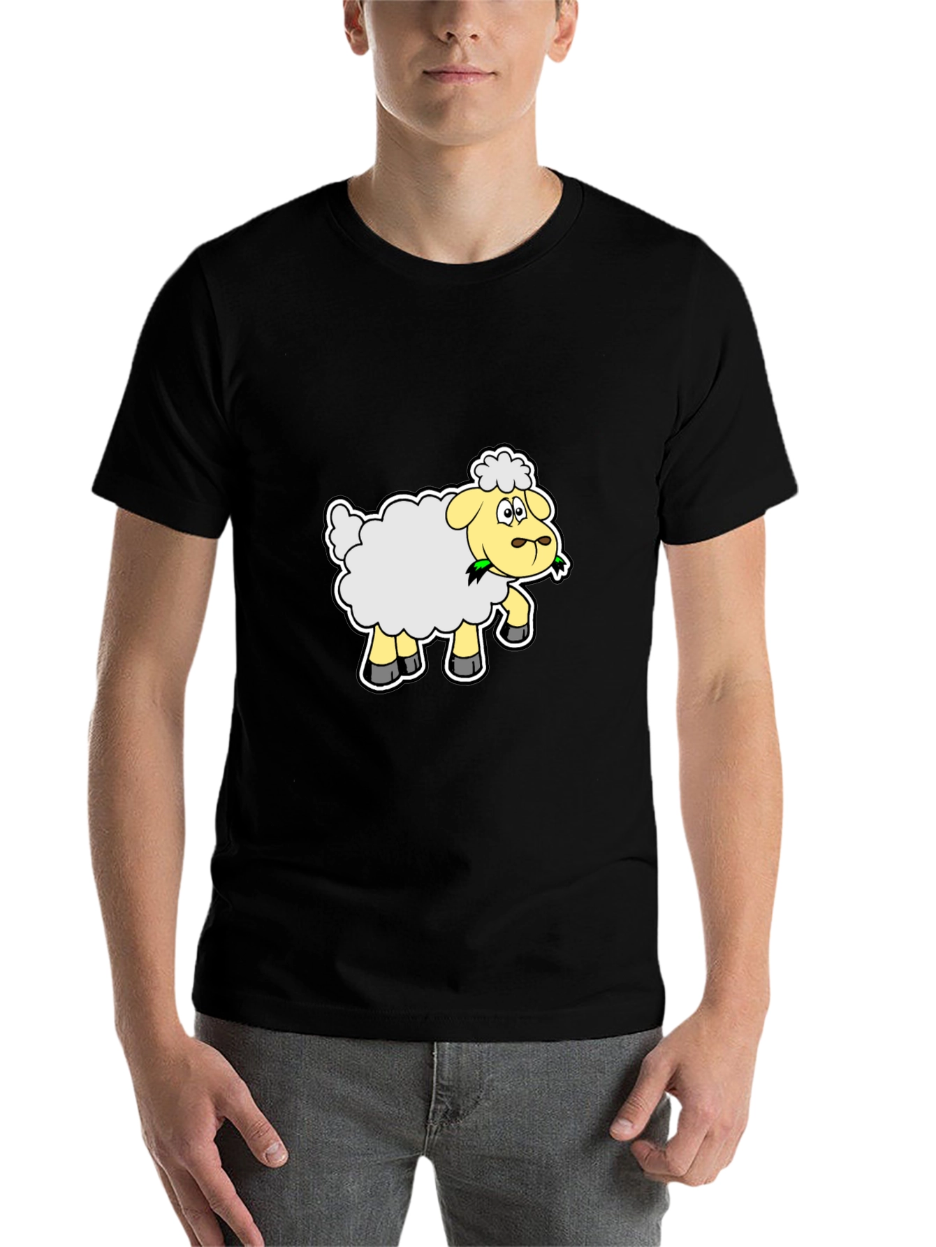Black Cute Cartoon Sheep Graphic Tee - Black Cotton Shirt view 7