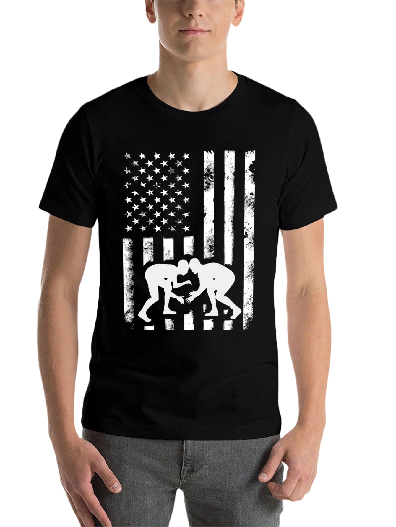 Black Wrestling USA Flag Graphic T-Shirt view 7