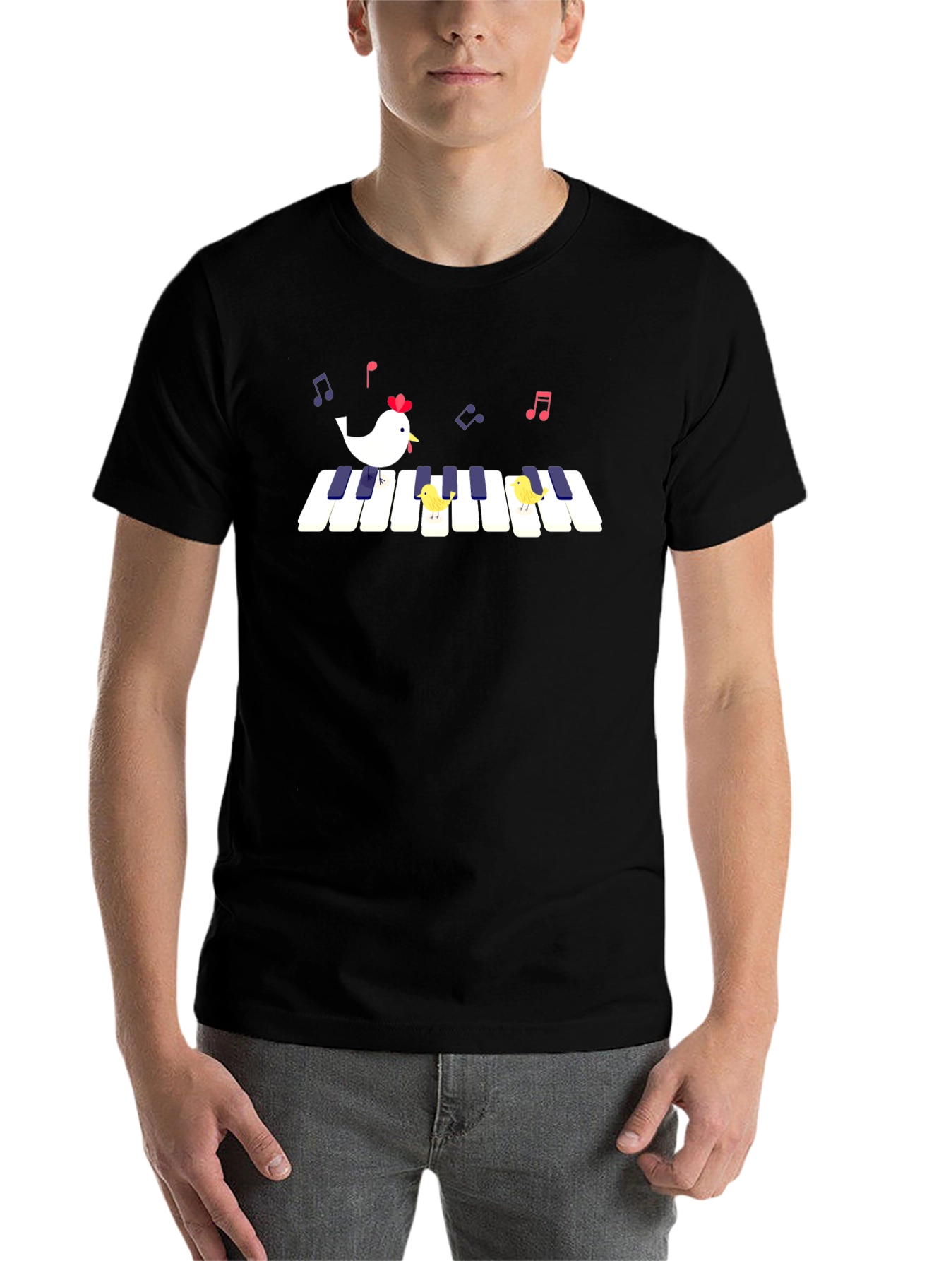 Black Piano Chicken T-Shirt - Musical Bird Tee view 7