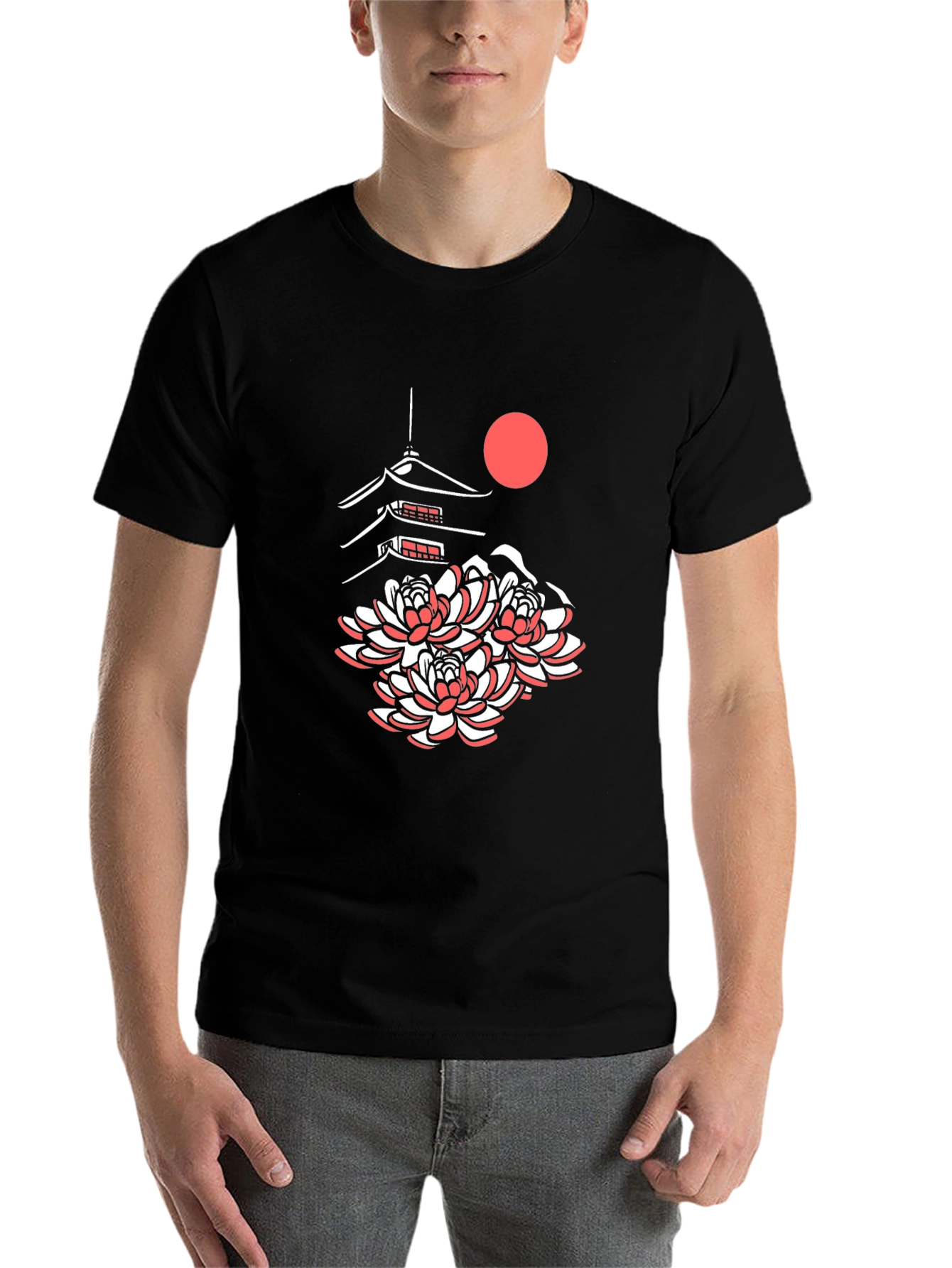 Black Japanese Pagoda & Lotus Black Tee view 7