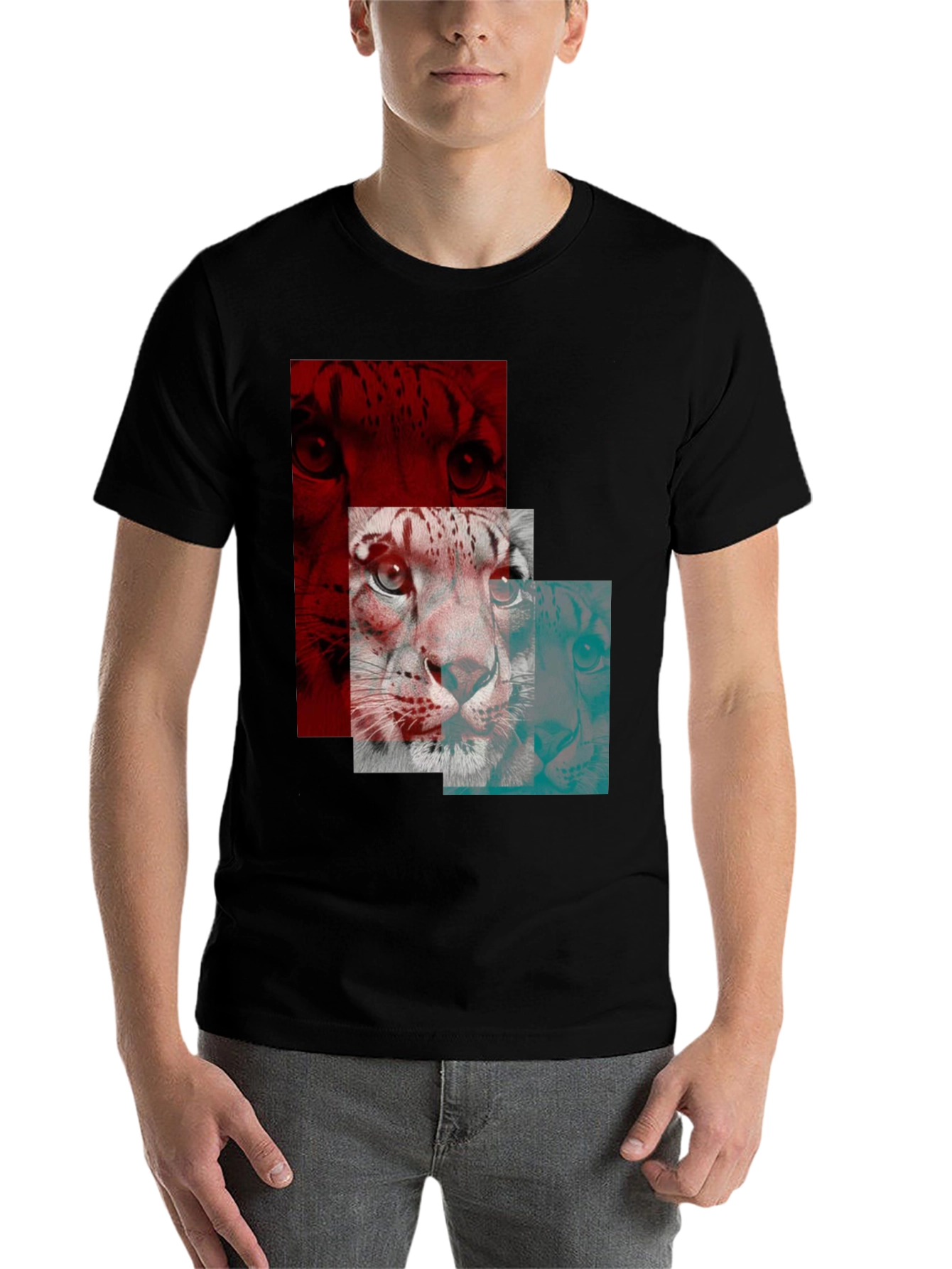Black Abstract Lion Graphic Black T-Shirt view 7