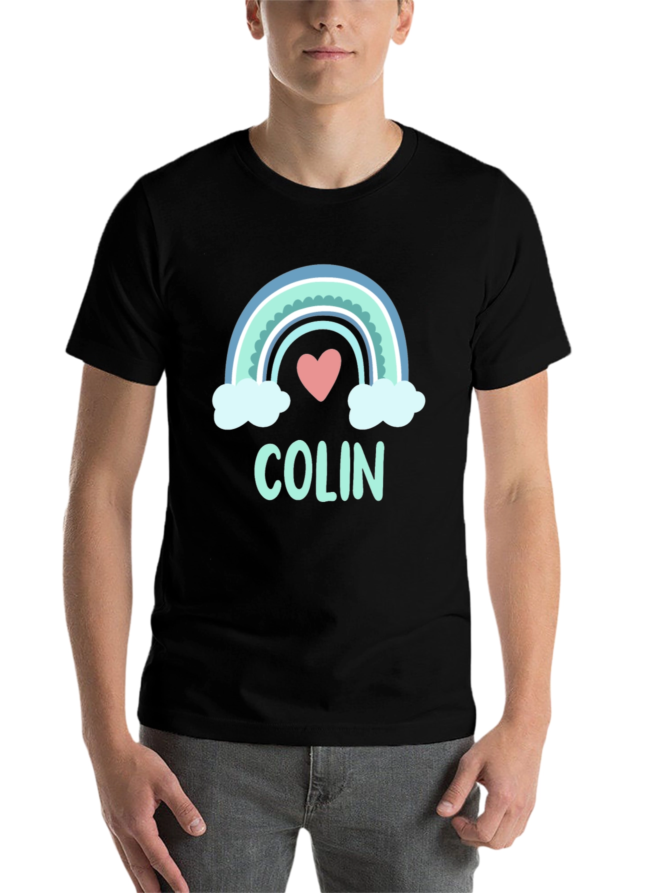 Black Colin Rainbow Heart Graphic T-Shirt - Soft Cotton Blend view 7