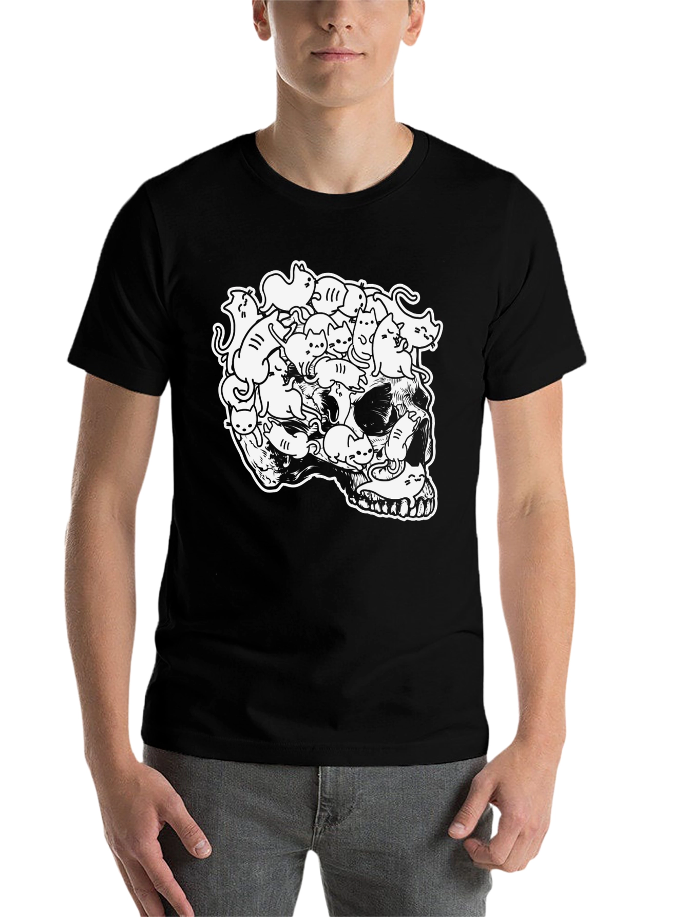 Black Skull of Cats Graphic Tee - Unique Design view 7