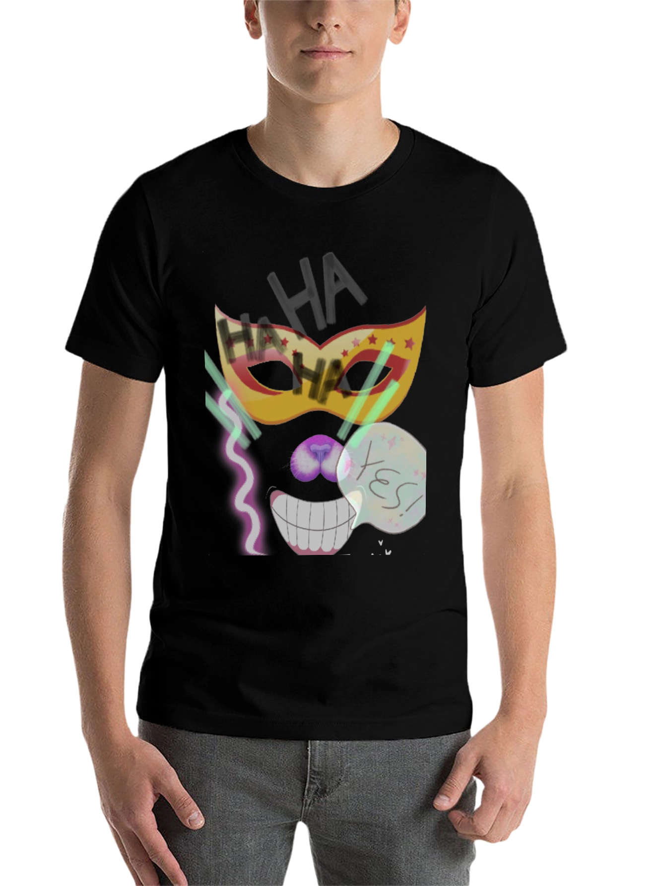 Black Crazy Mask Tee: Cheshire Cat Grin view 7