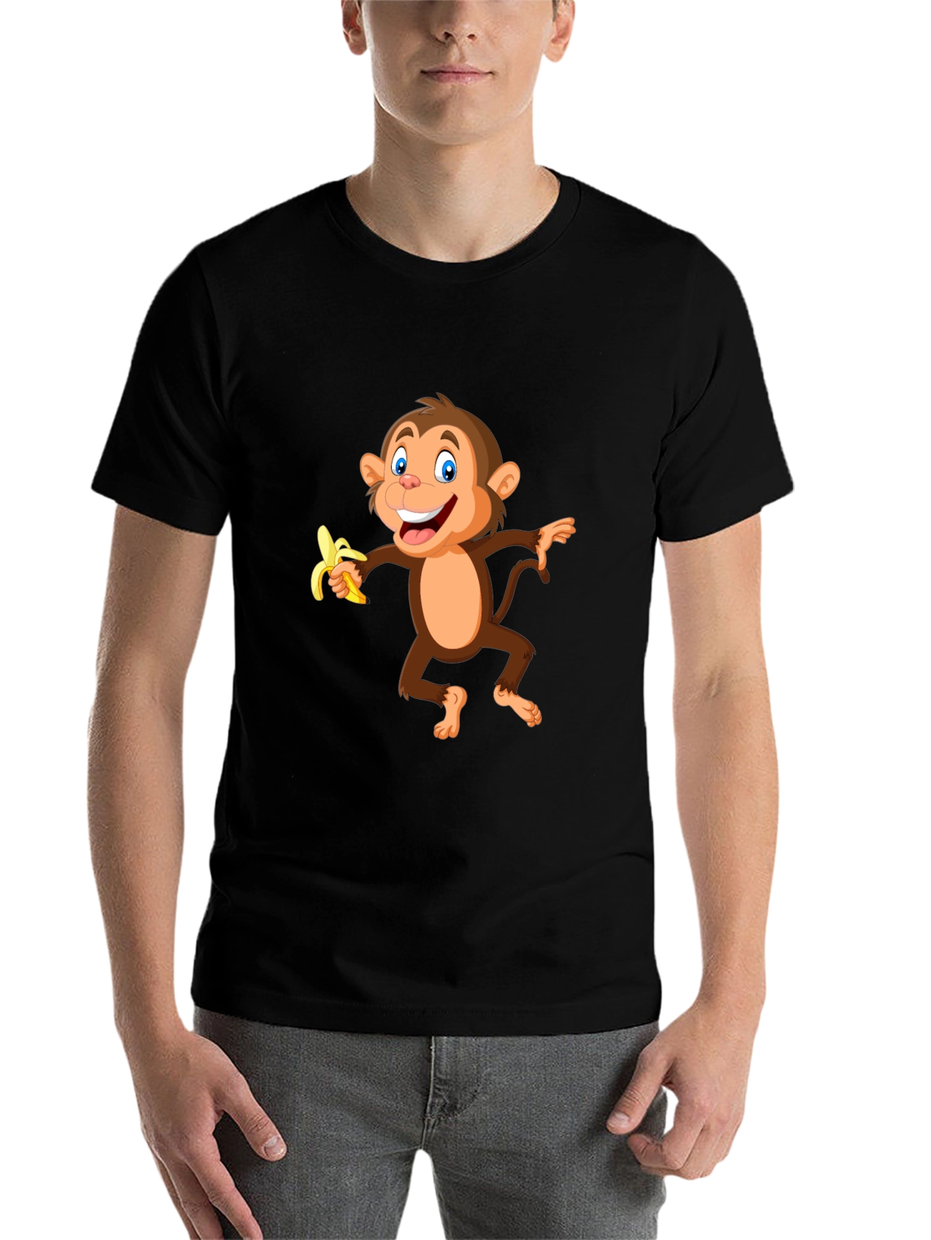 Black Fun Monkey Banana Graphic Black T-Shirt view 7