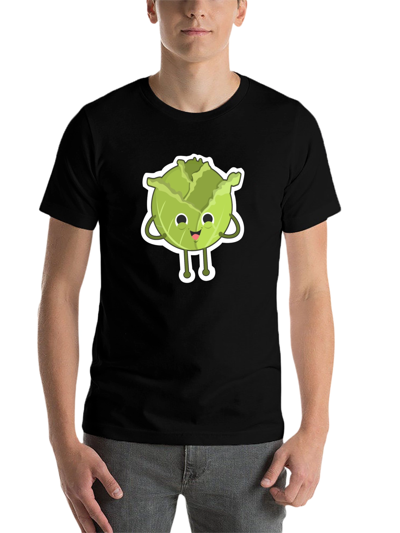 Black Cute Cabbage Cartoon Black T-Shirt view 7