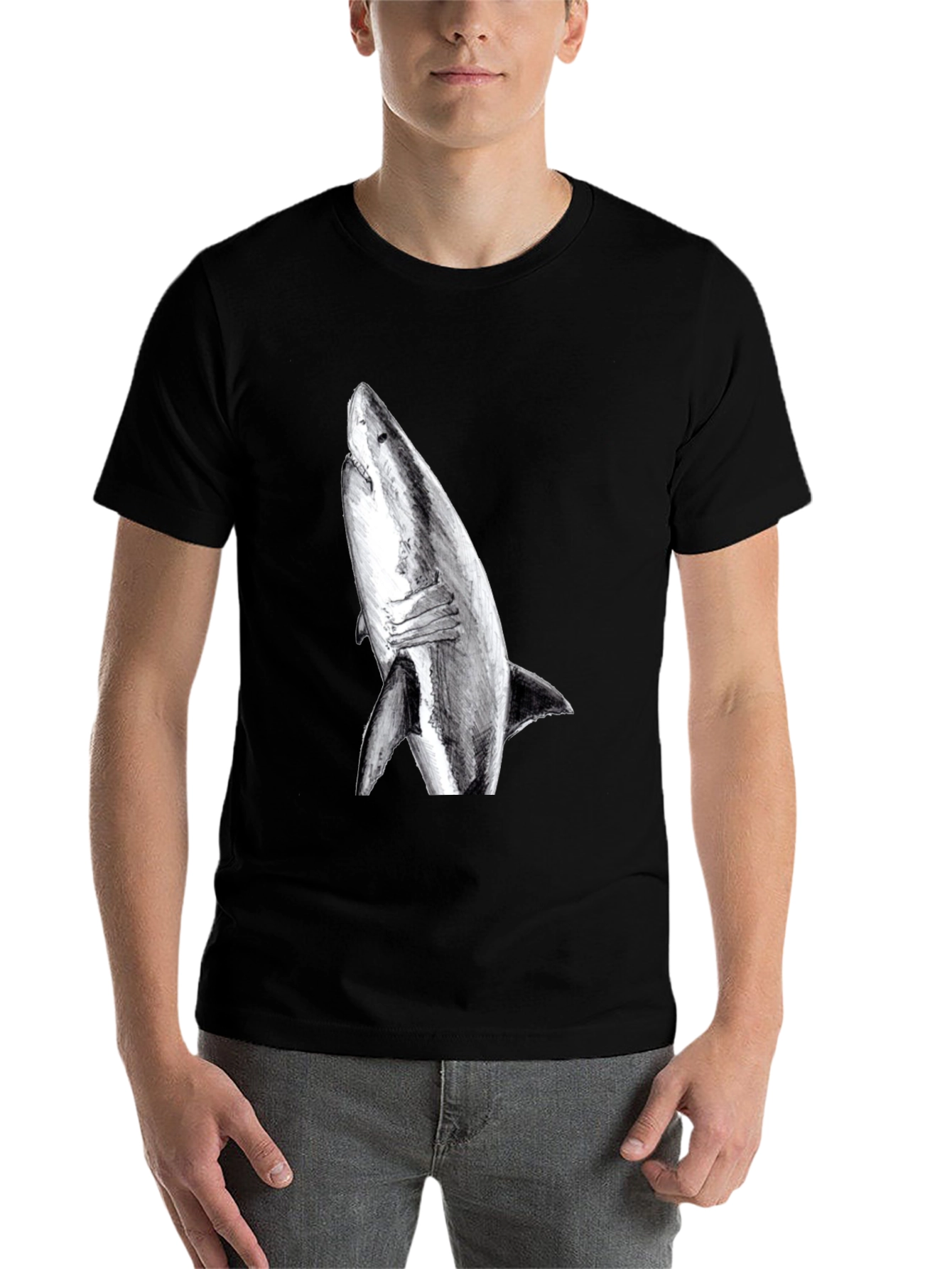 Black Shark Graphic Print Black T-Shirt view 7