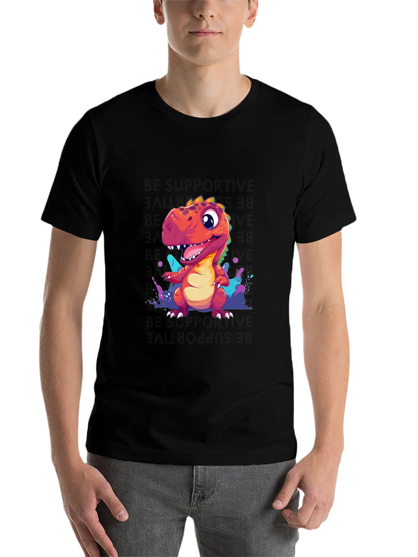 Black Dino T-Shirt - Fun Cartoon Design view 7