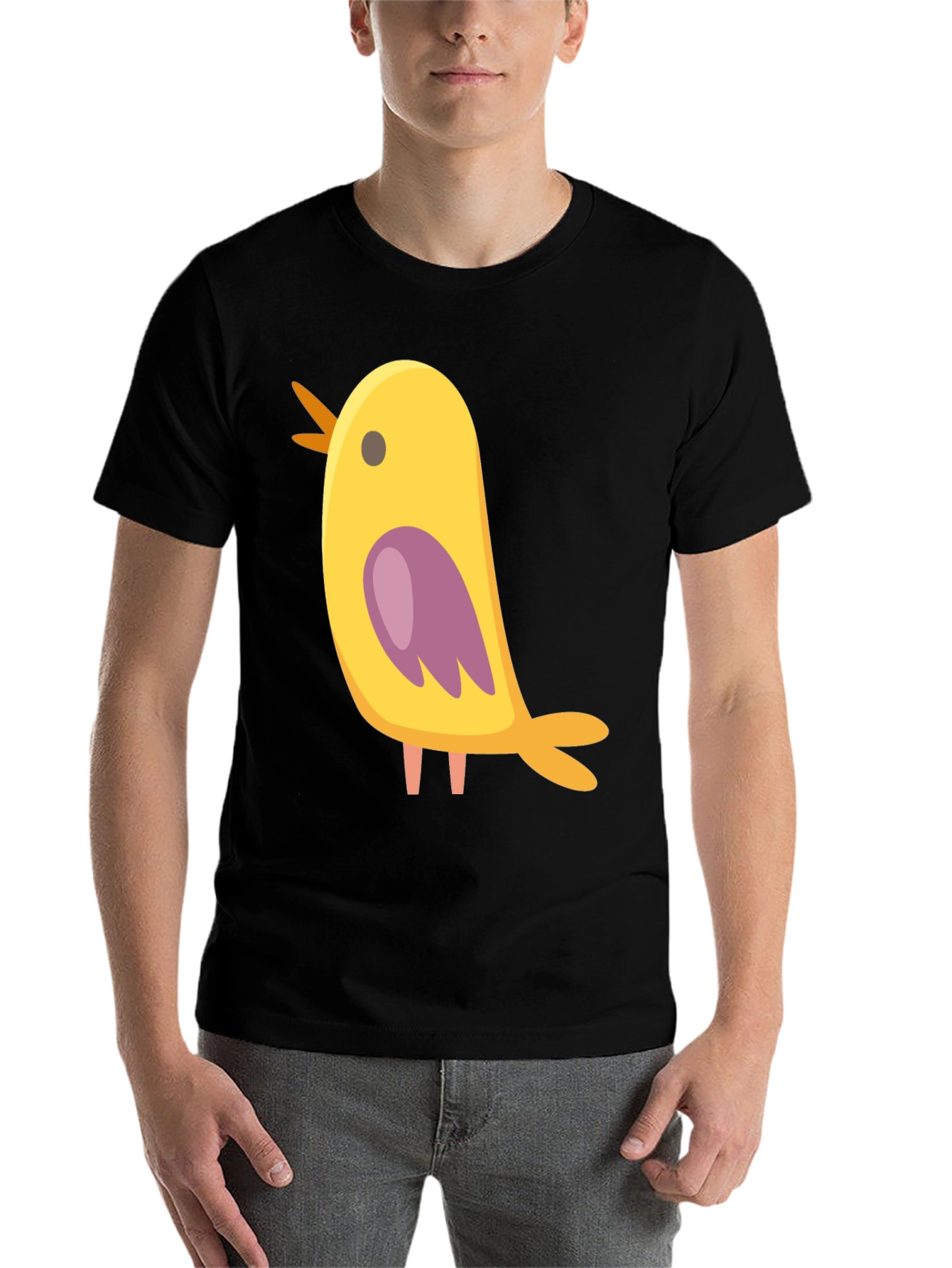 Black Cute Bird Graphic Tee - Black Cotton Blend view 7
