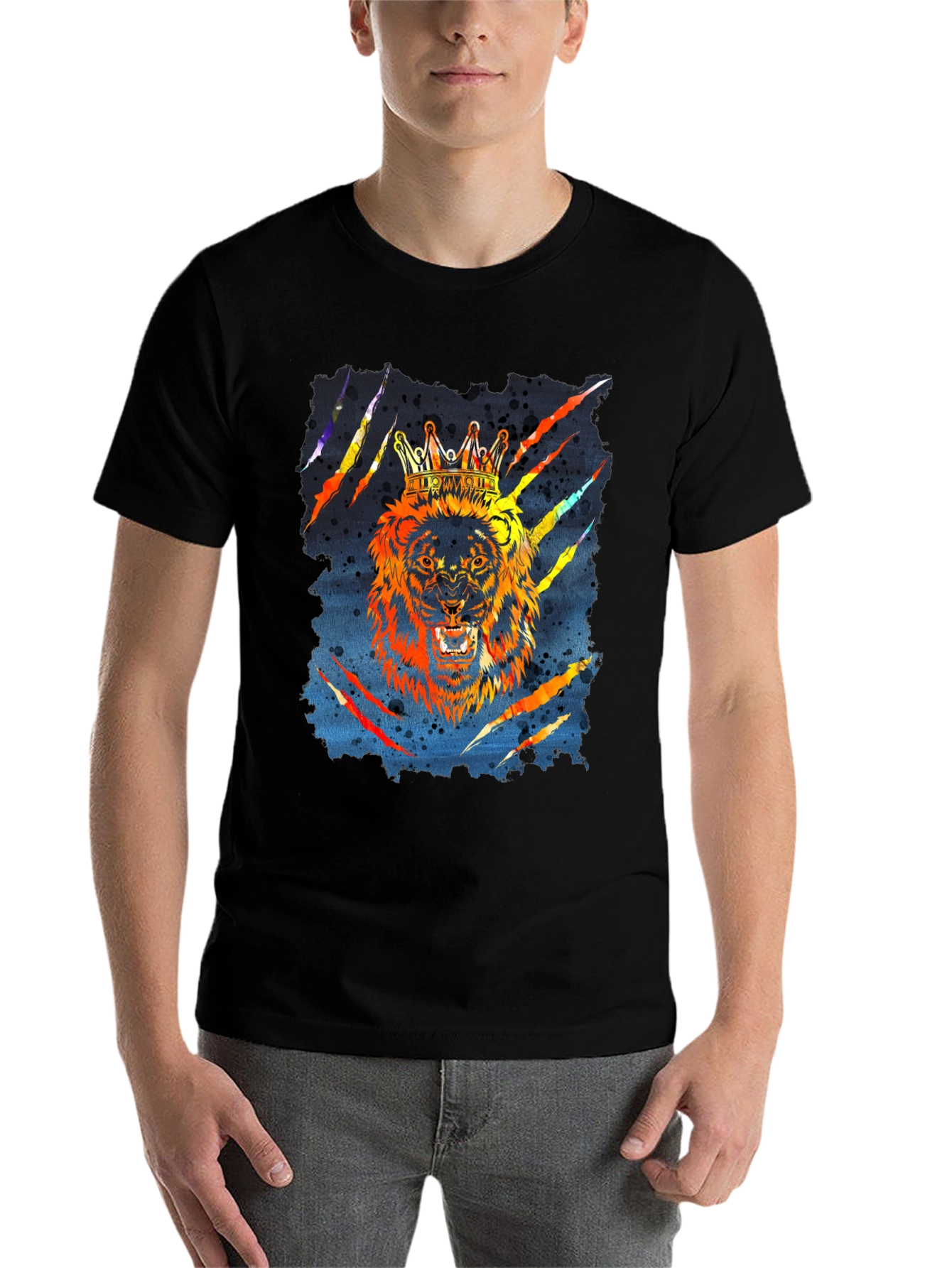 Black King Lion Graphic T-Shirt - Mens Black Tee view 7