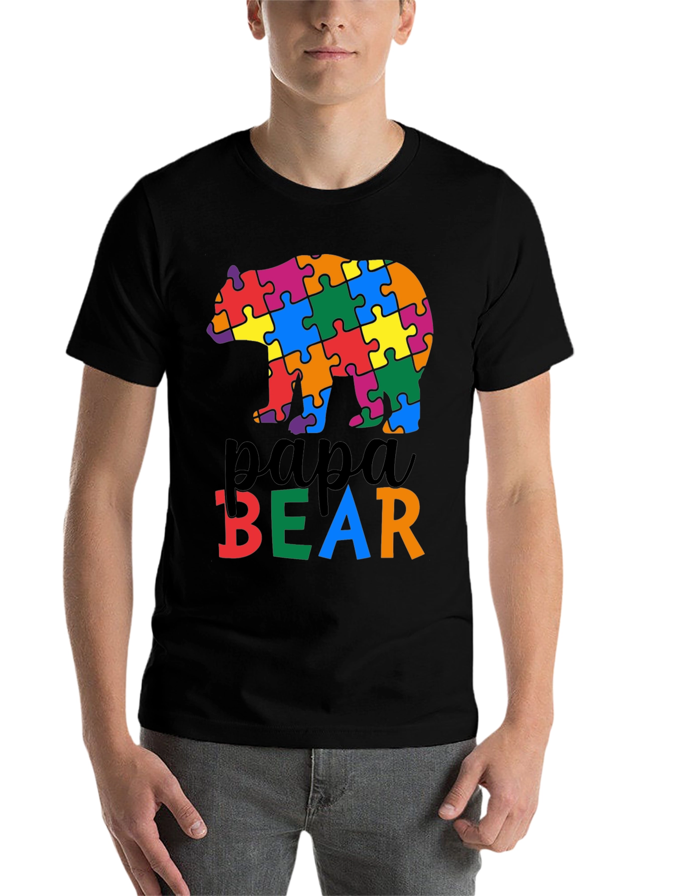 Black Papa Bear Autism Awareness T-Shirt view 7