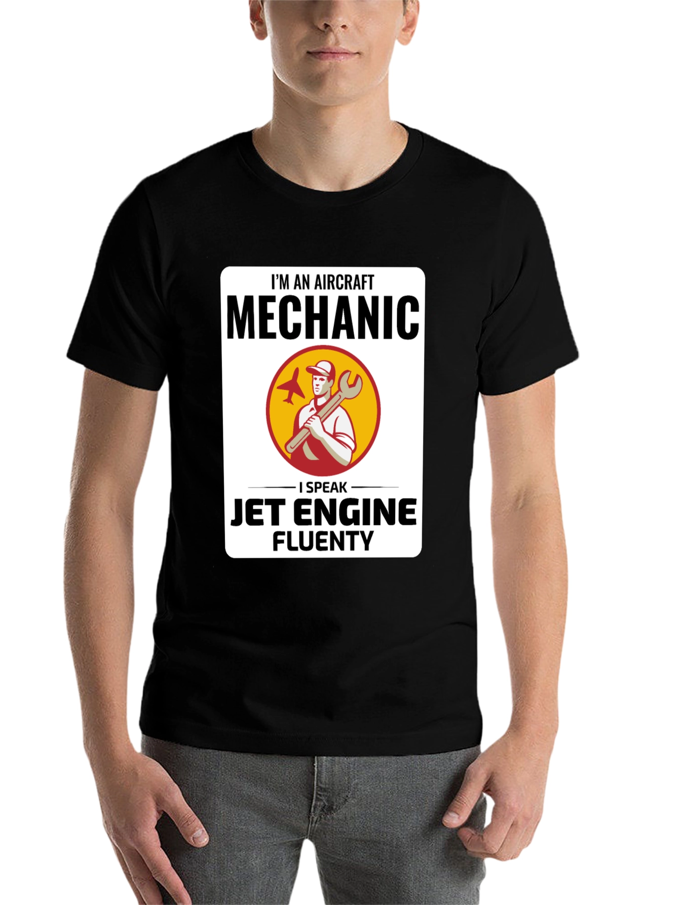 Black Aircraft Mechanic Jet Engine T-Shirt view 7