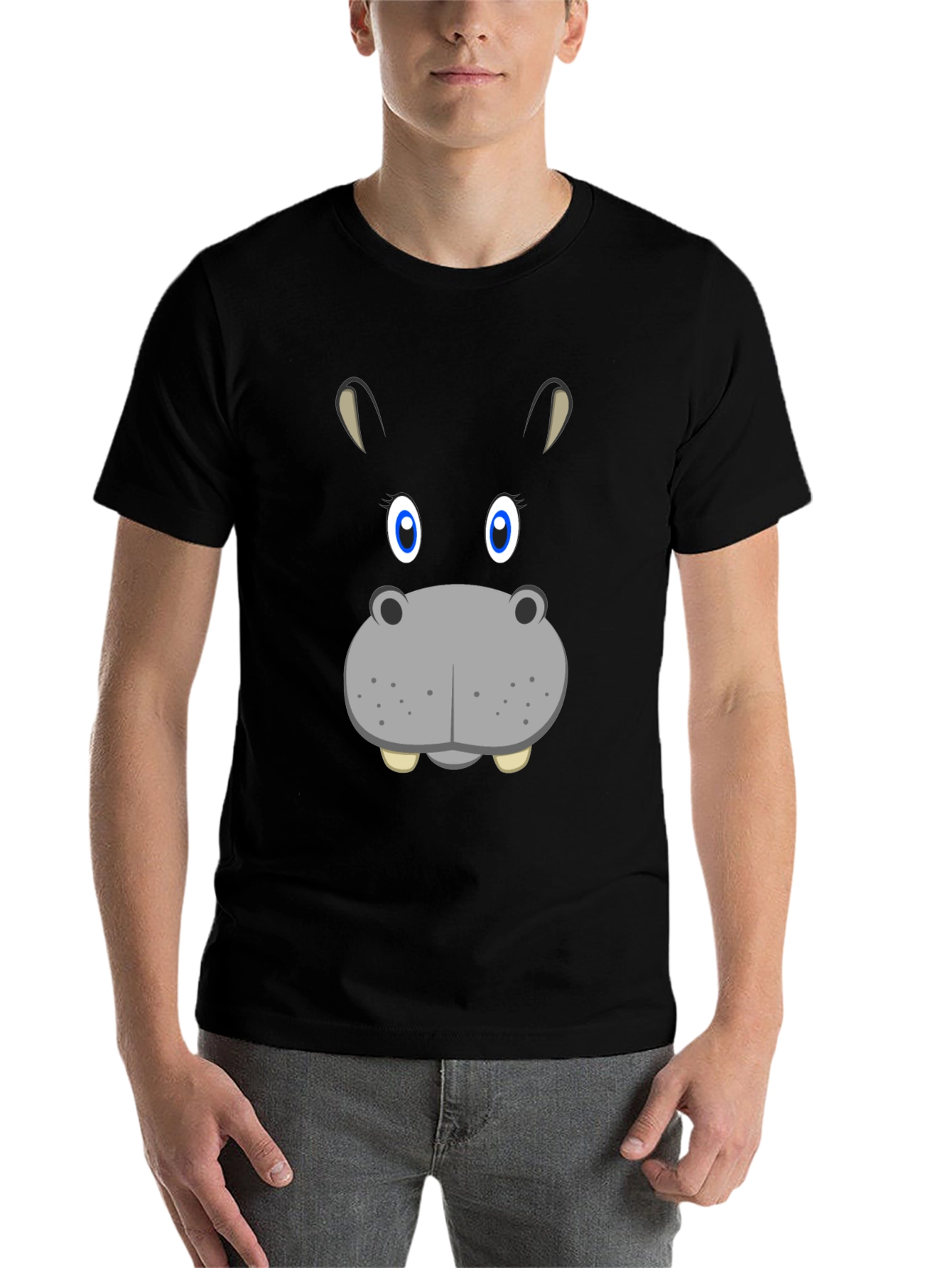 Black Hippo Face Graphic Tee - Unique Animal Design view 7