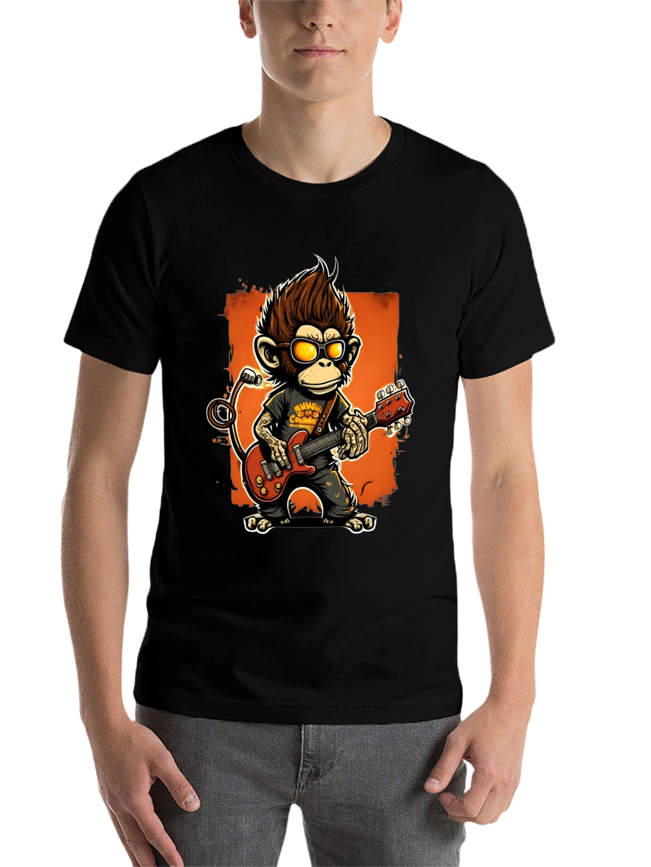 Black Rockin' Monkey Guitarist Graphic Tee view 7
