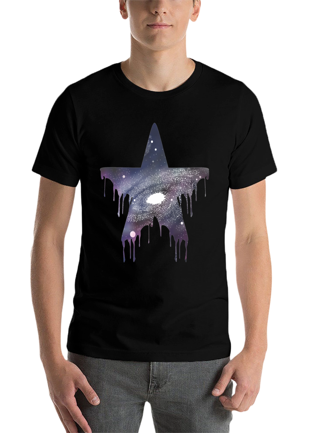 Black Galaxy Star Drip T-Shirt - Unique Graphic Tee view 7