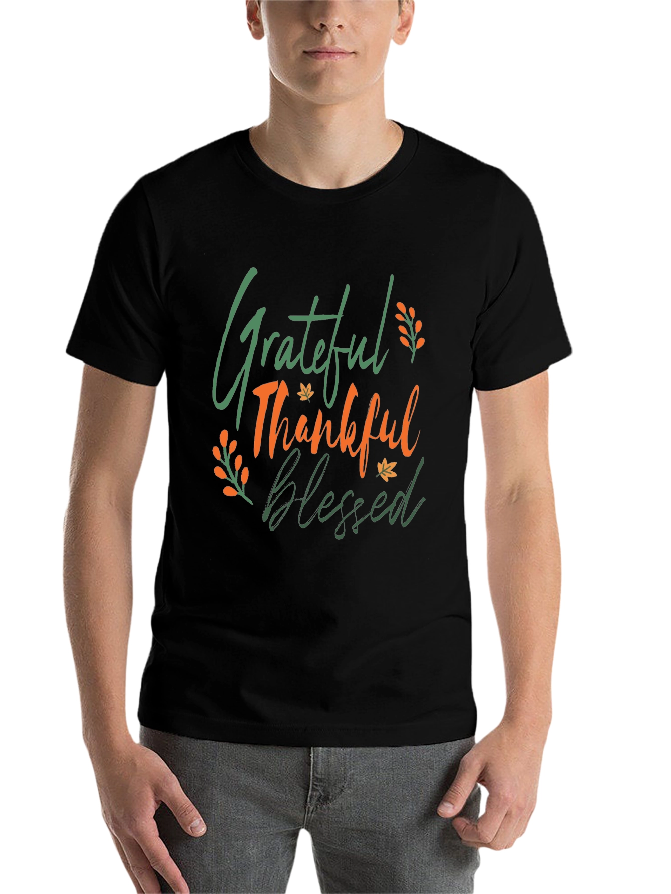 Black Grateful Thankful Blessed Thanksgiving T-Shirt view 7