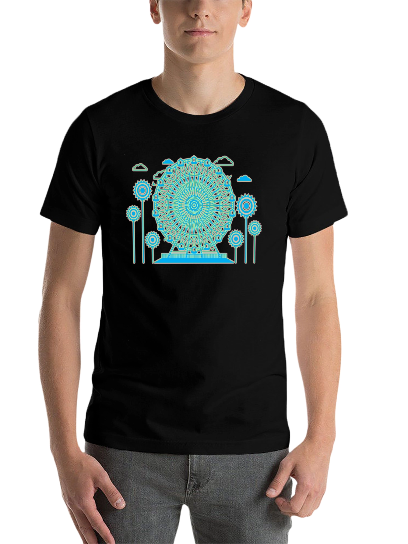 Black Ferris Wheel Graphic Tee - Black Cotton Blend view 7