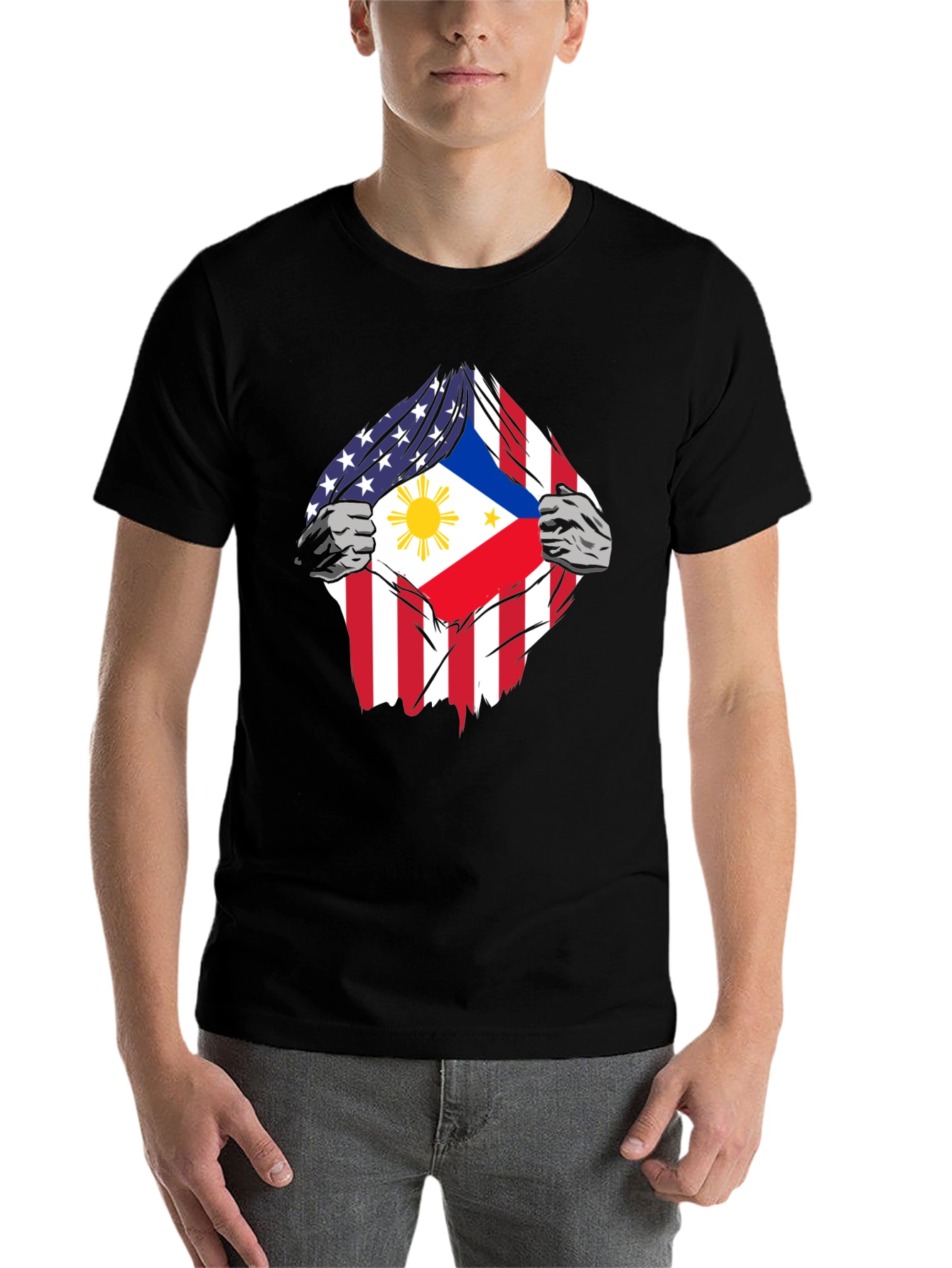 Black USA Philippines Flag Graphic T-Shirt view 7