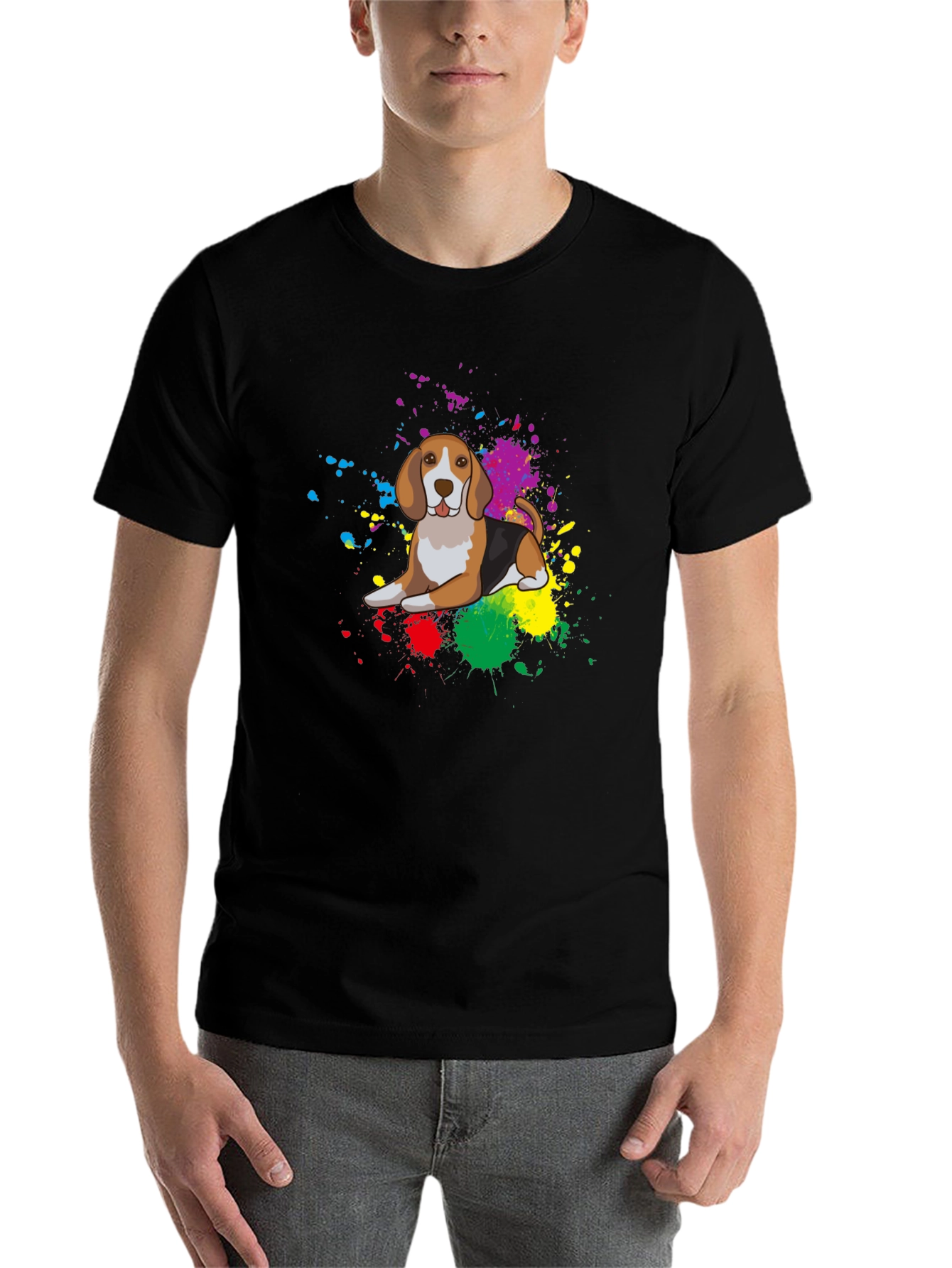 Black Beagle Dog Colorful Splatter T-Shirt - Unisex view 7