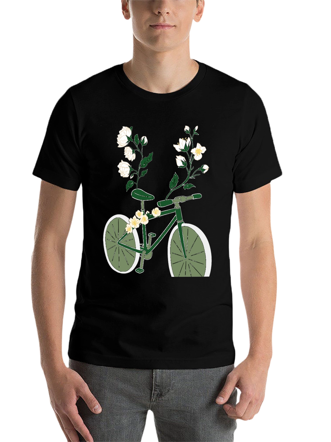 Black Floral Bicycle Graphic Tee - Unique Design view 7