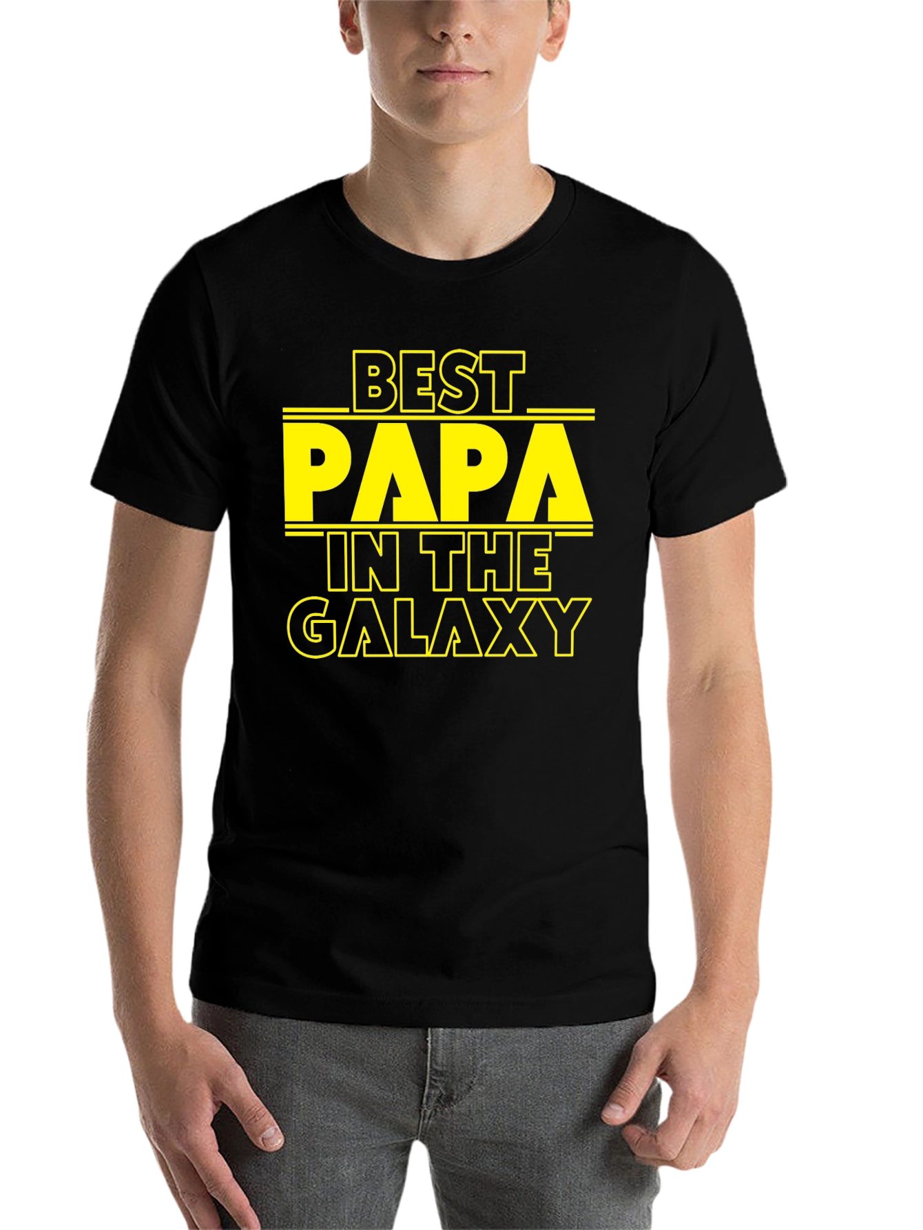 Black Best Papa in the Galaxy Black T-Shirt view 7