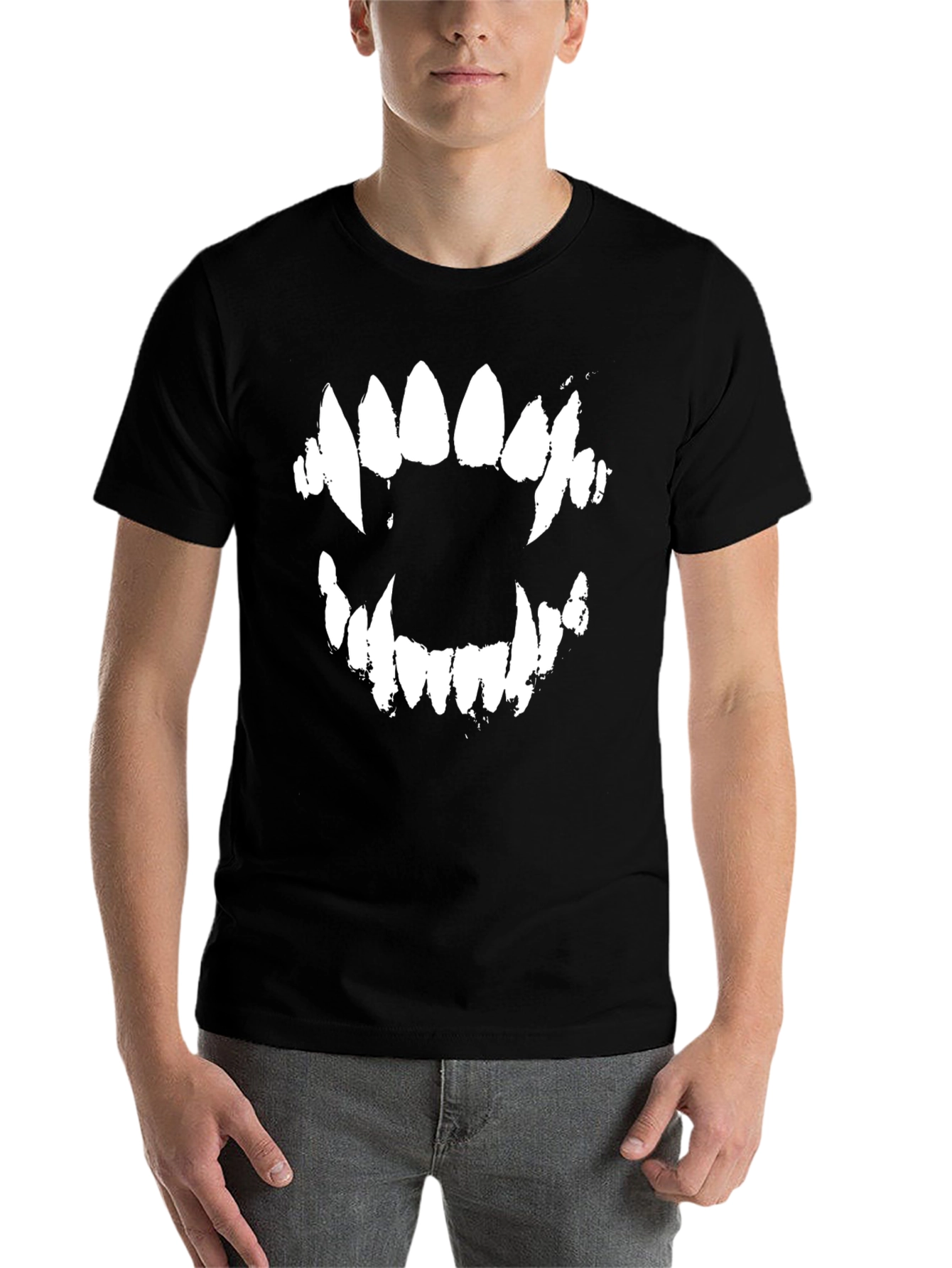 Black Monster Teeth Graphic Tee - Black Cotton Blend Shirt view 7