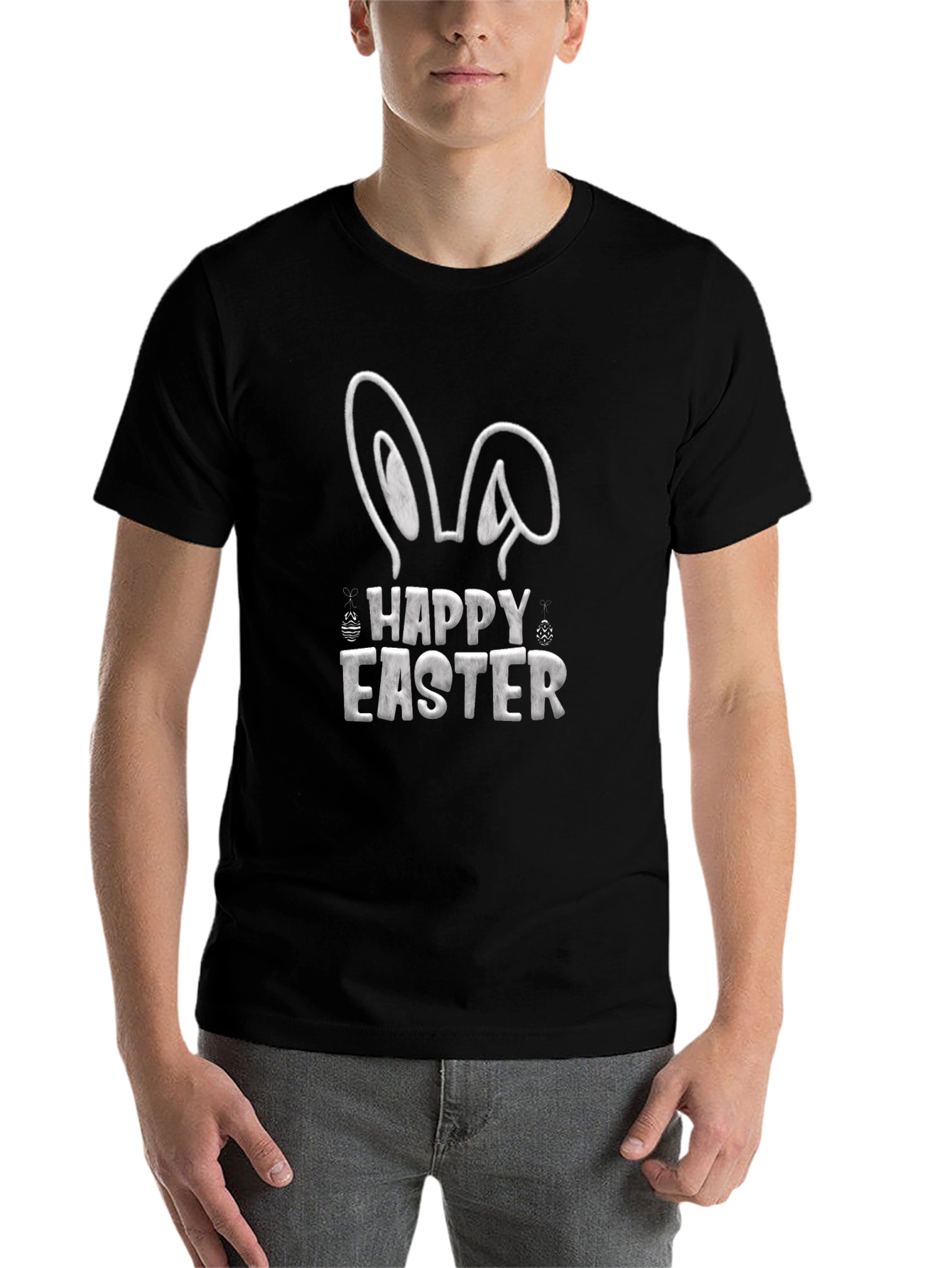 Camiseta Negra Feliz Pascua Diseño Conejo