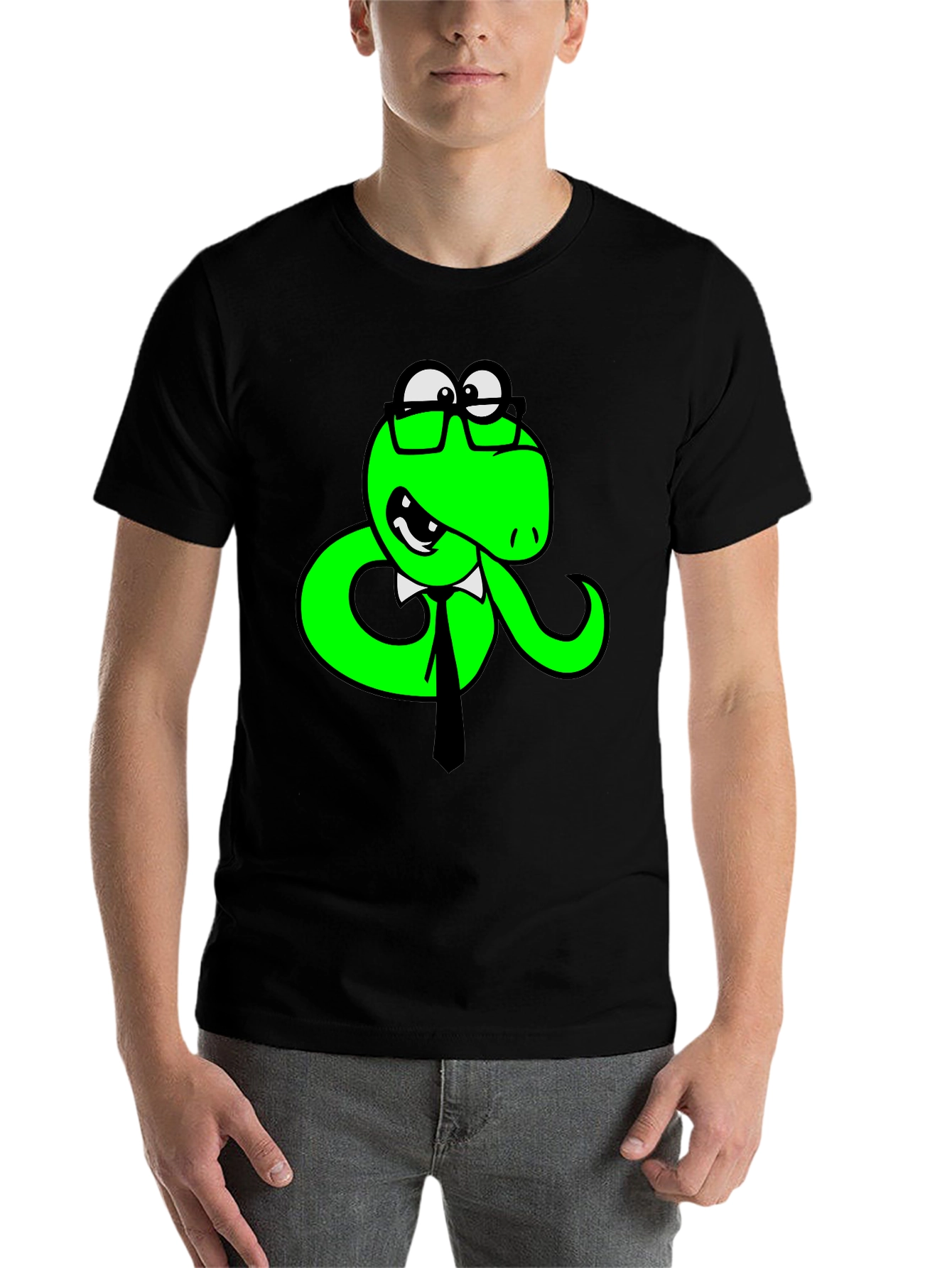 Black Funny Snake with Glasses Black T-Shirt view 7