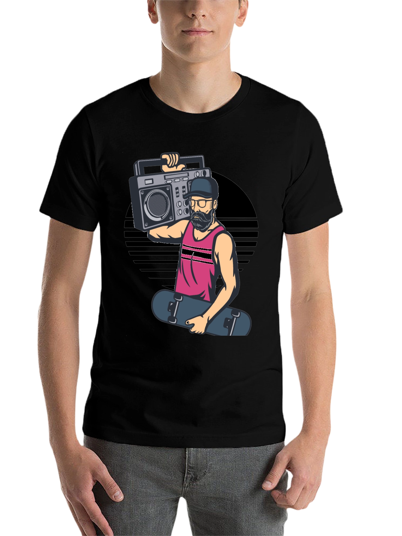 Black Retro Boombox Skater Graphic Tee view 7