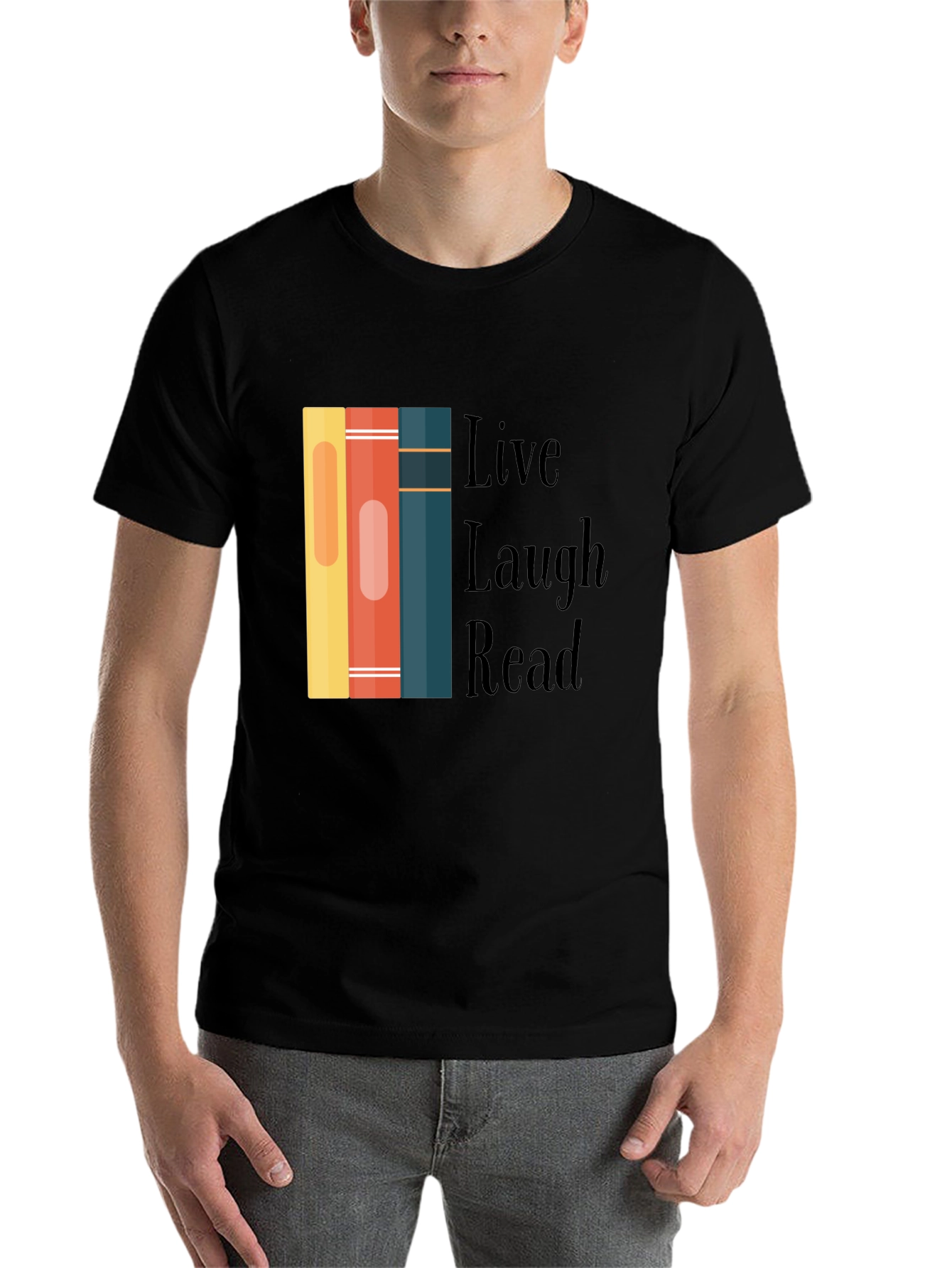 Black Live Laugh Read Bookworm Graphic Tee view 7