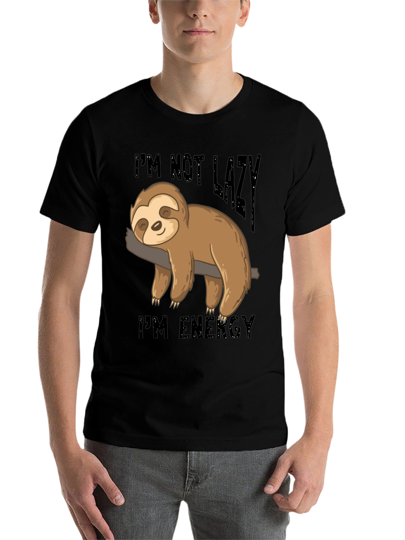 Black Lazy Sloth Energy T-Shirt - Comfortable Cotton Blend Tee view 7