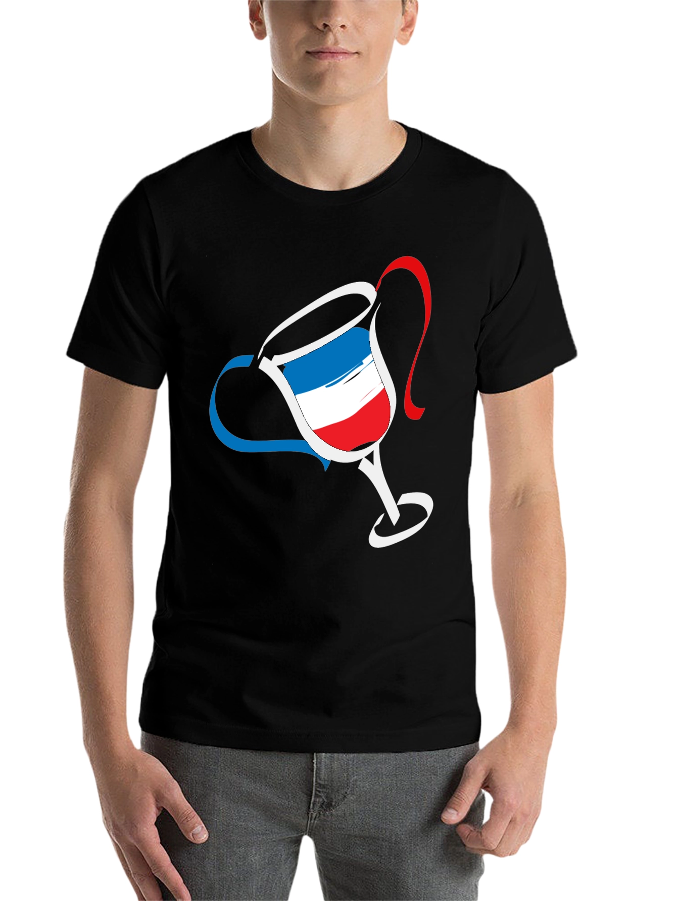 Black French Flag Wine Glass Graphic Tee - Men's Black T-Shirt view 7