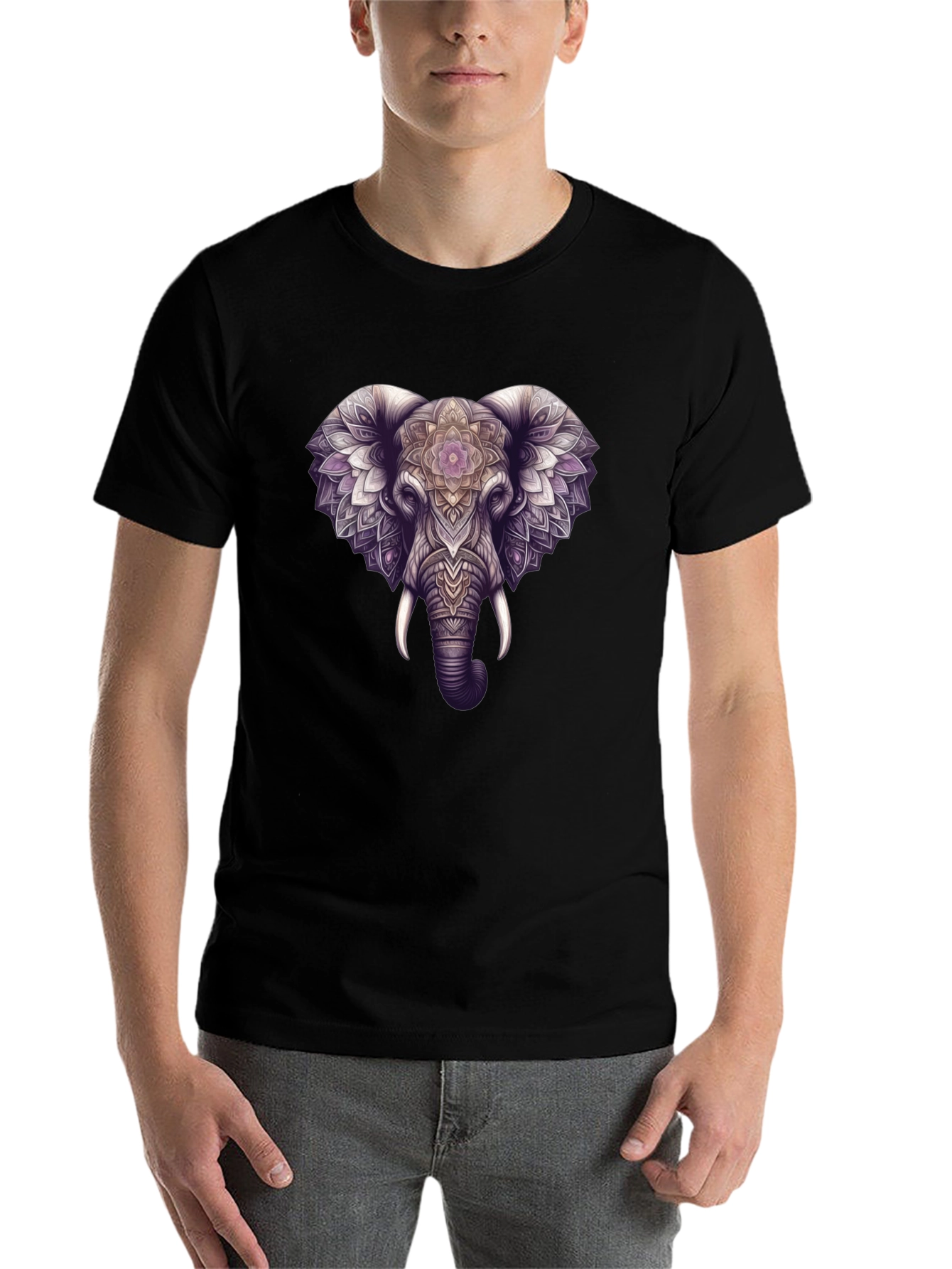 Black Elephant Mandala Graphic Black Tee view 7