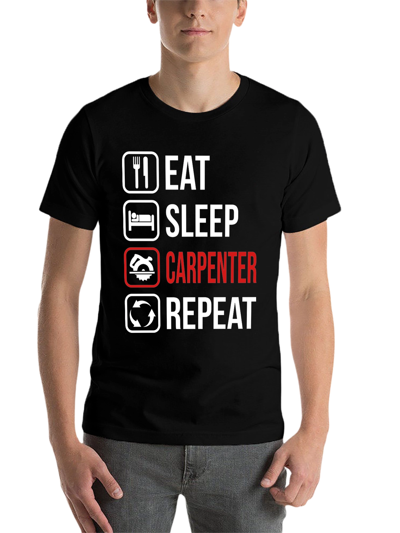 Black Eat Sleep Carpenter Repeat Graphic Tee view 7