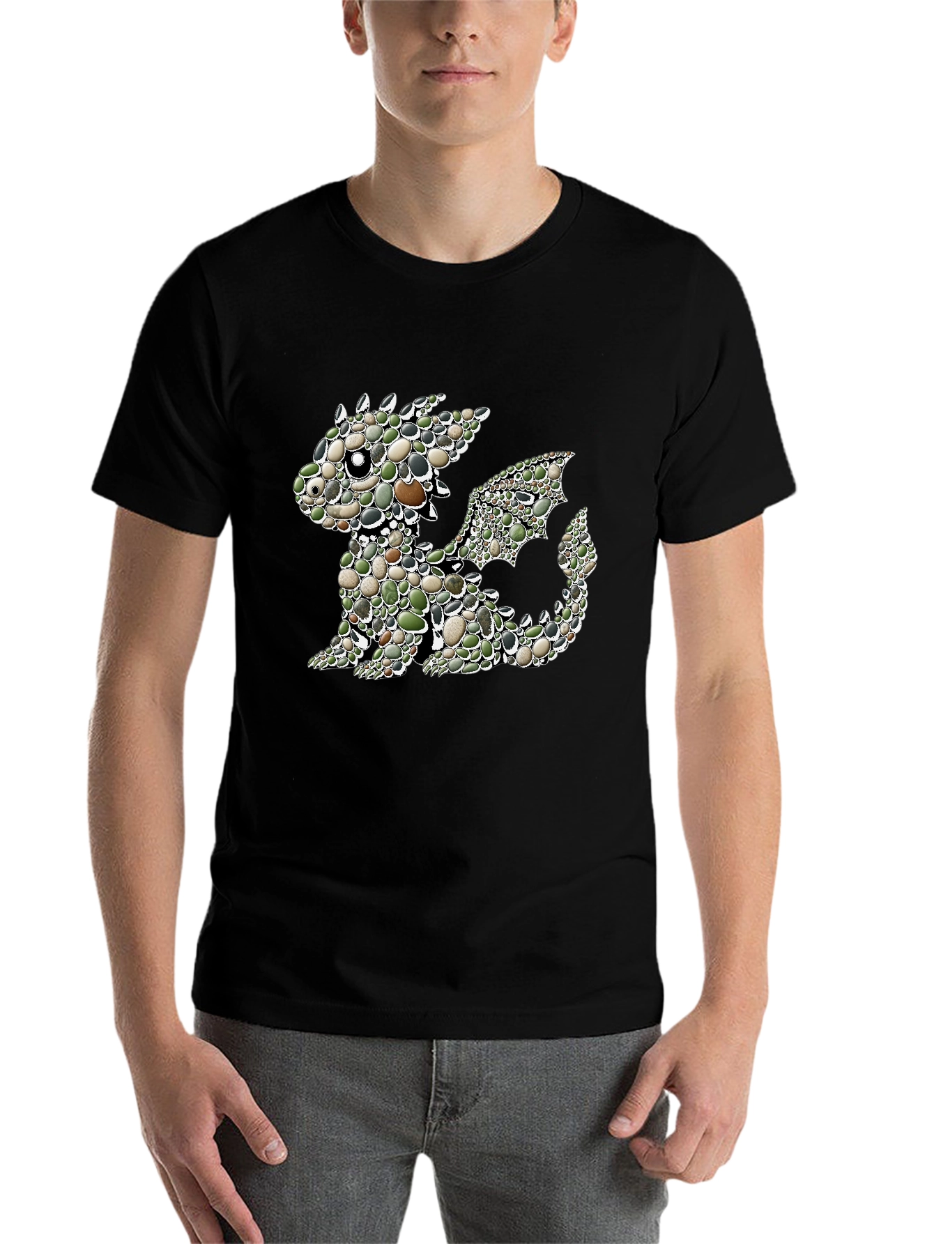 Dragon Pebble Art Graphic Black Tee - 7